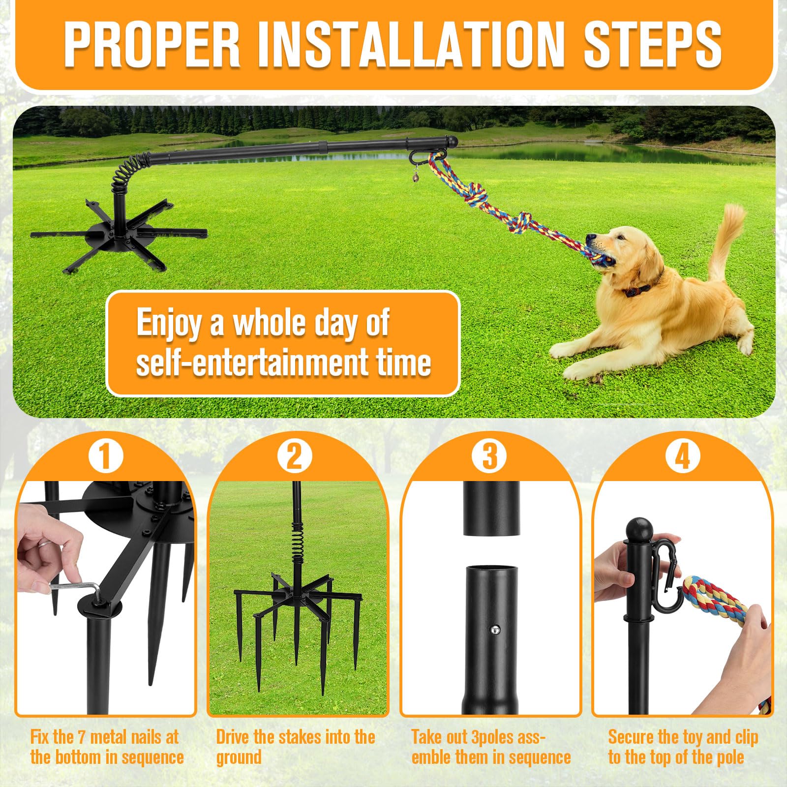 Tether Tug - Juguete interactivo para perros grandes, medianos y pequeños, juego interactivo de cuerda de amarre con 2 cuerdas y campana para hacer ejercicio y jugar en el patio o parque