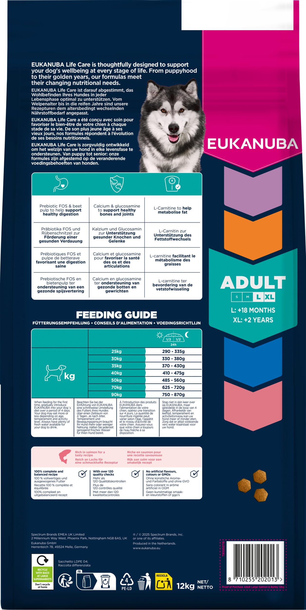 Eukanuba Hundefutter Trocken mit Lachs und Gerste für große Rassen - Premium Trockenfutter für ausgewachsene Hunde, 12 kg
