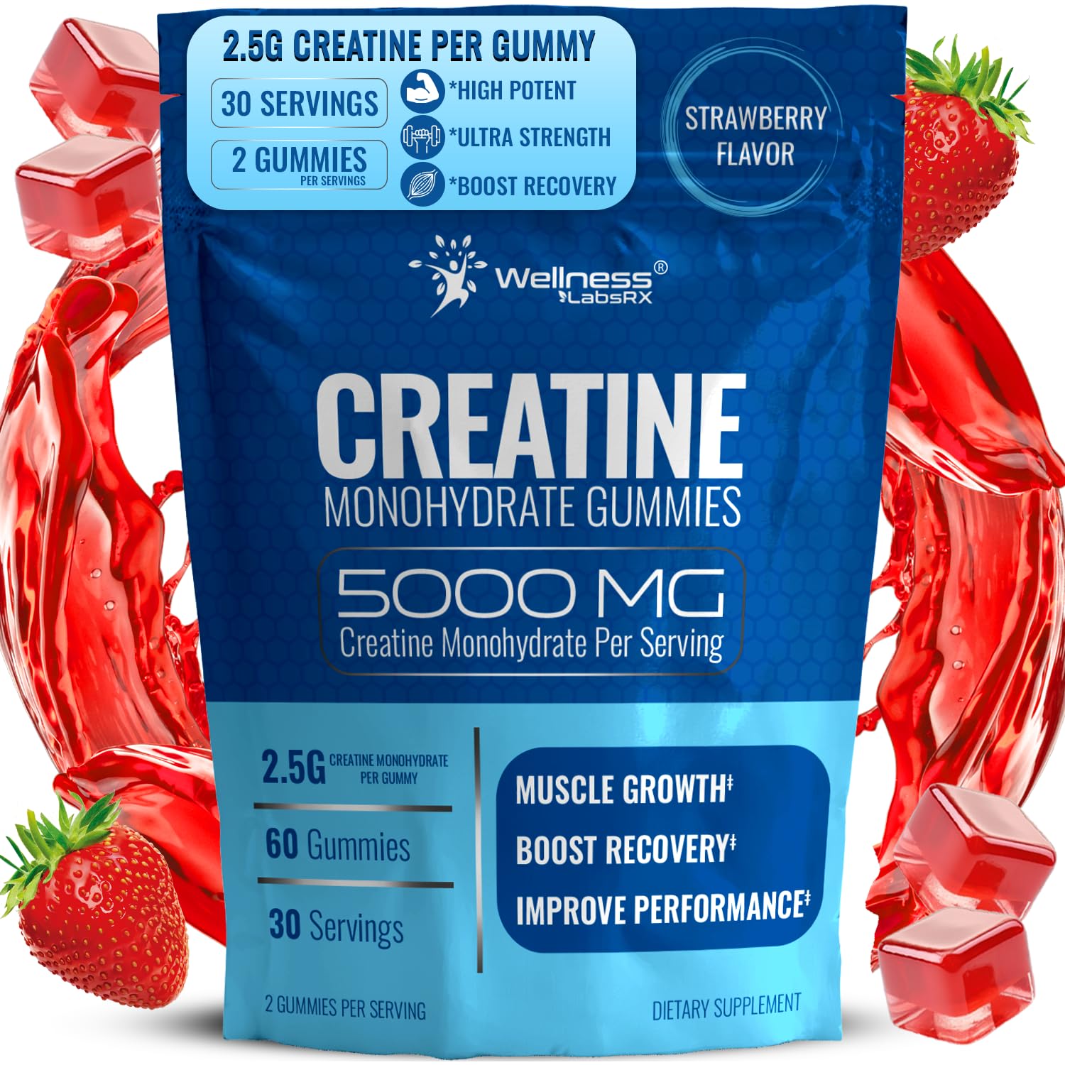 - Creatine Gummies 5000mg, 30 Servings Creatine Monohydrate Gummies - Third-Party Tested Creatine for Women, Strawberry Flavor Creatine for Men, Muscle Growth, Strength, and Recovery - Pack of 1