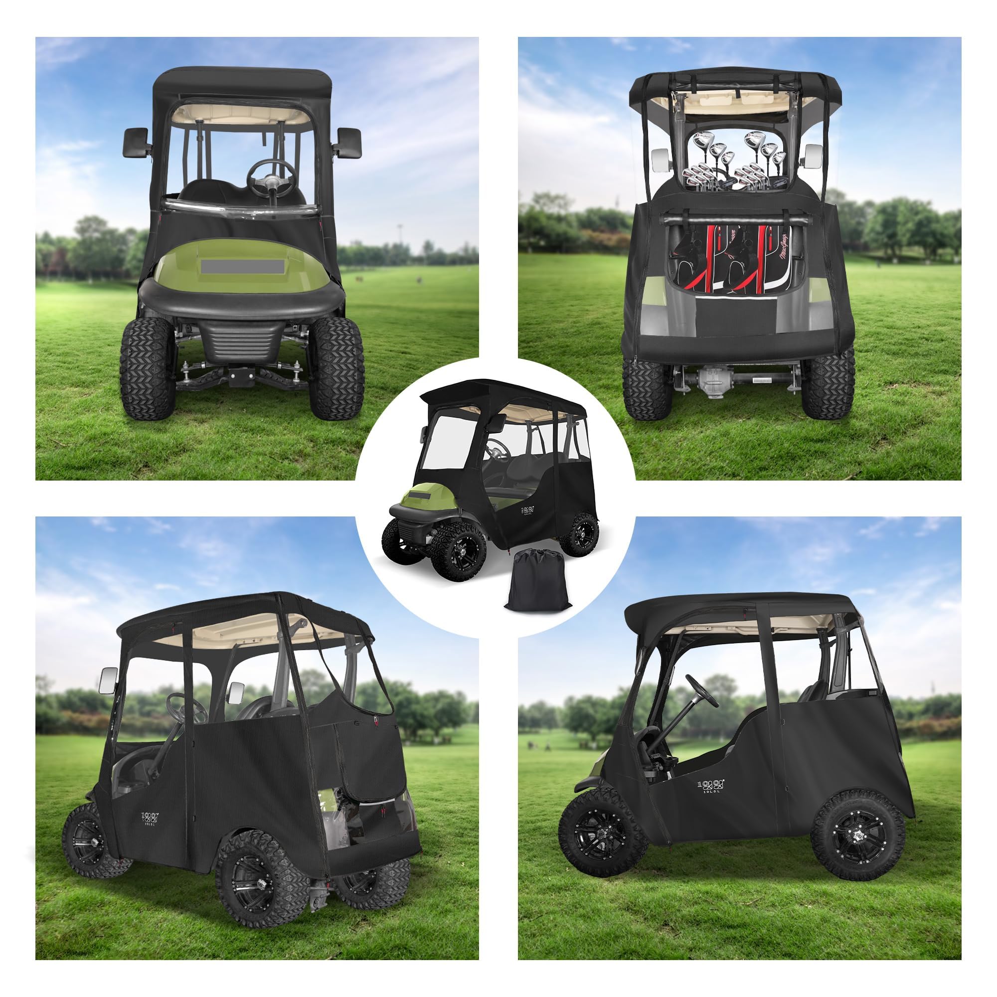 10L0L Golf Cart Deluxe Enclosure für 2 Passagiere Club Car Precedent & Temo,600D Winddicht Wasserdicht 4-Seiten Schutz Golf Buggy Warmhalten Abdeckung Fahrgehäuse (Schwarz)
