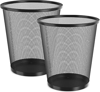 Magshion 5-Gallon Small Round Wire Mesh Trash Can for Office Waste Basket Under Desk Garbage Bin, Set of 2, Black