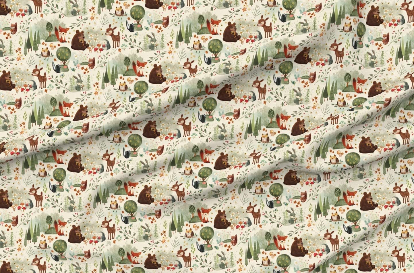 Spoonflower Fabric - Woodland Forest Animals Large Scale Owl Pine Fox Bear Deer Neutral Printed on Minky Fabric by The Yard - Sewing Baby Blankets Quilt Backing Plush