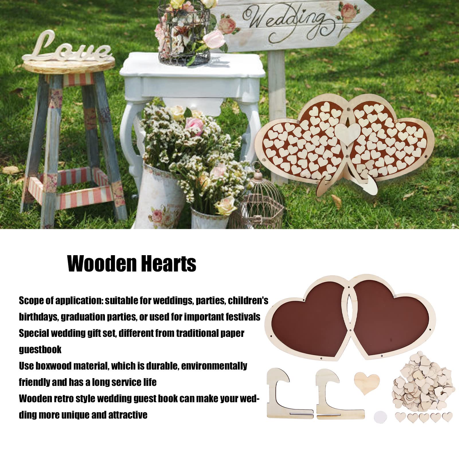 Gästebuch, Hochzeitsschilder, Herzform, Holz, Rustikal, Elegant, Gästebuch, Attraktives Dekoratives Hochzeitszubehör für die Dekoration