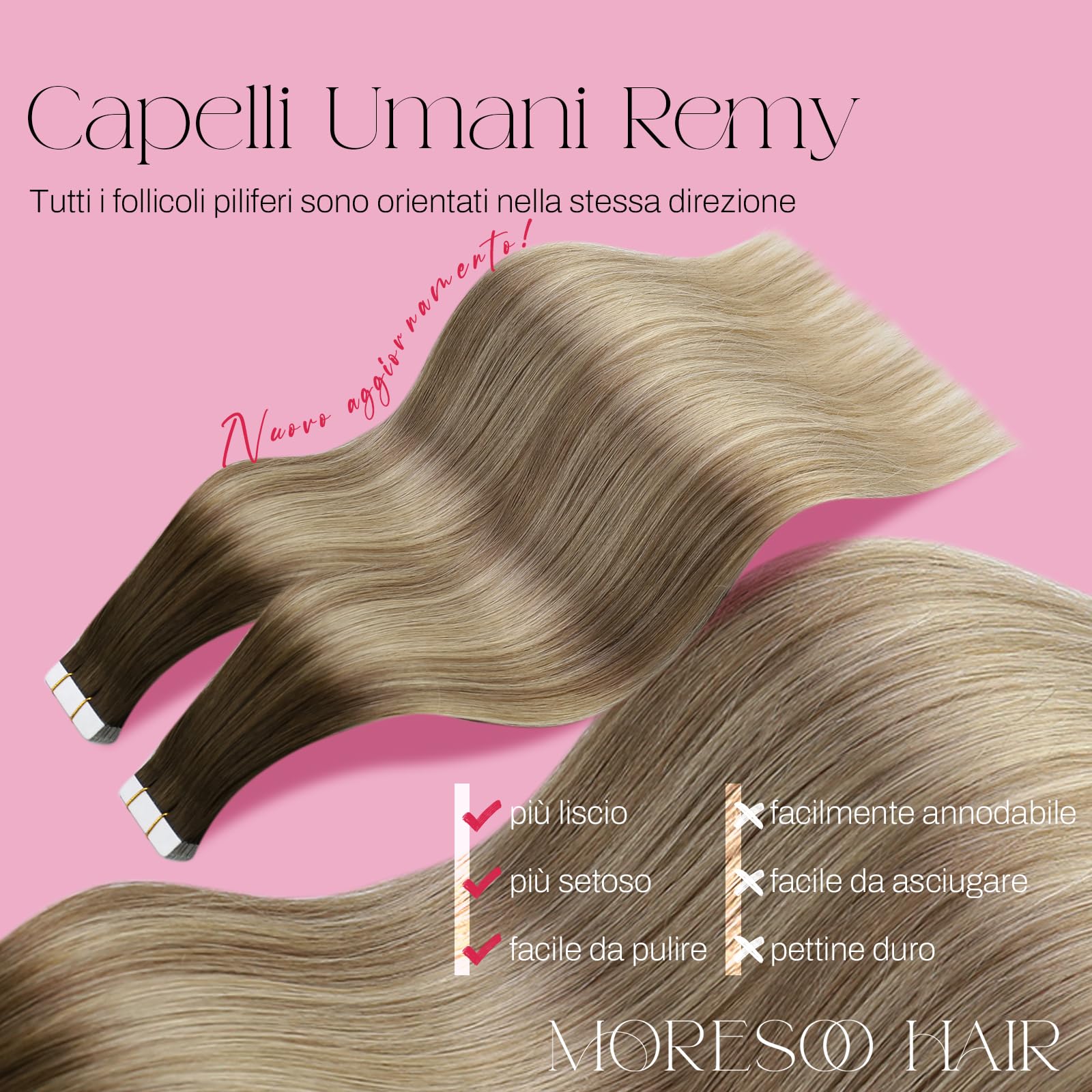Moresoo Extension Adesive 40 e 45 cm #3/8/22 Capelli Veri Bundle
