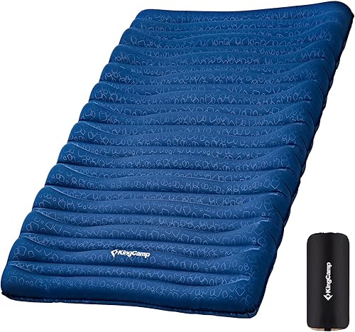 KingCamp Colchón de aire doble para camping, 3.9 pulgadas de grosor, ligero, colchoneta inflable para dormir, para evitar que se vuelque para