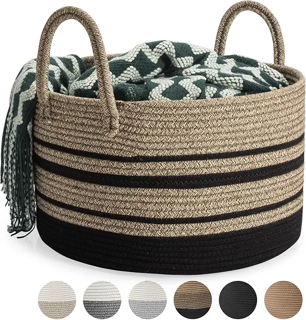 Cesta con Tapa de Cuerda de Algodón Plegable 32L para Lavandería y Almacenaje