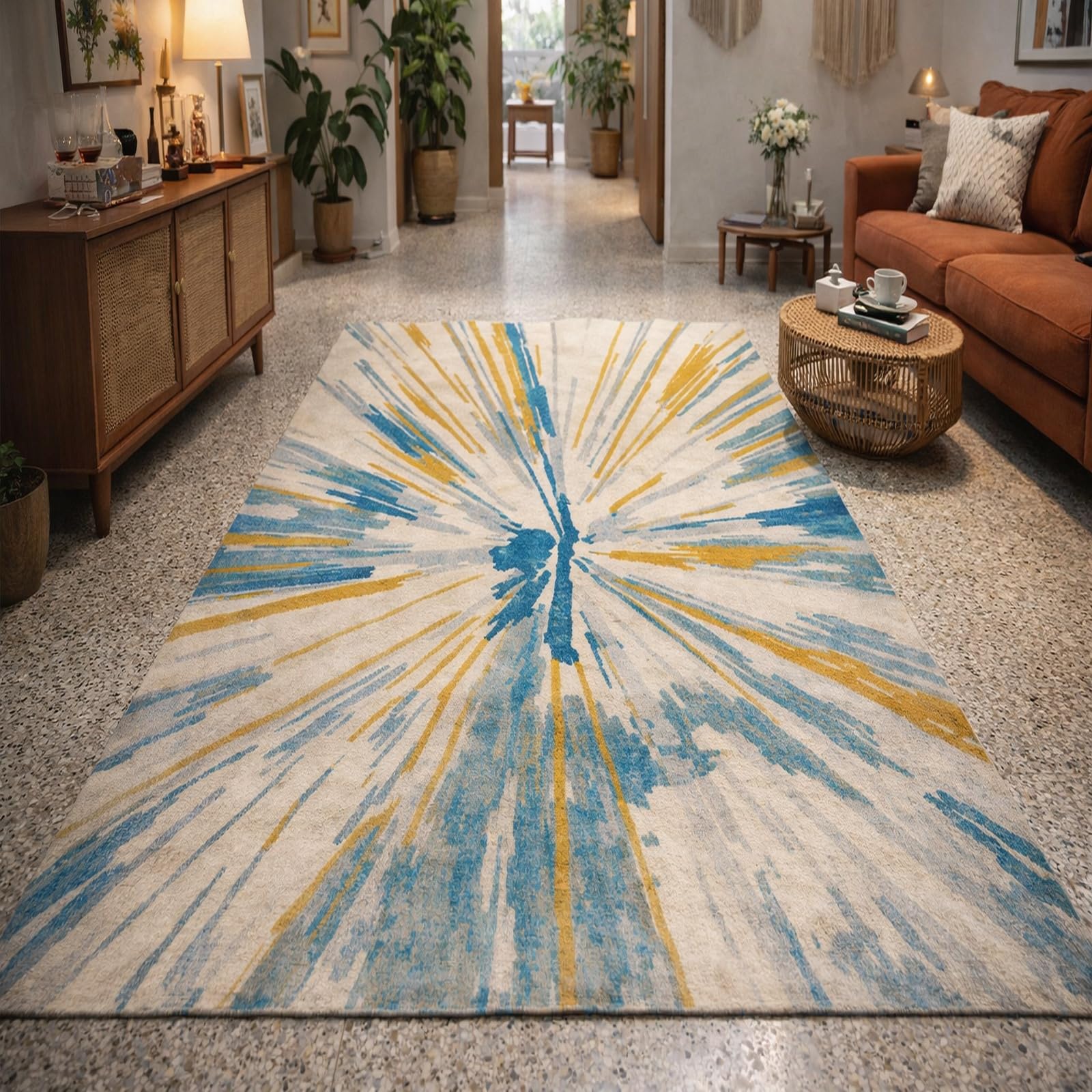 Moquette pour salon et grand tapis de chambre adulte poils ras bleu 160x230