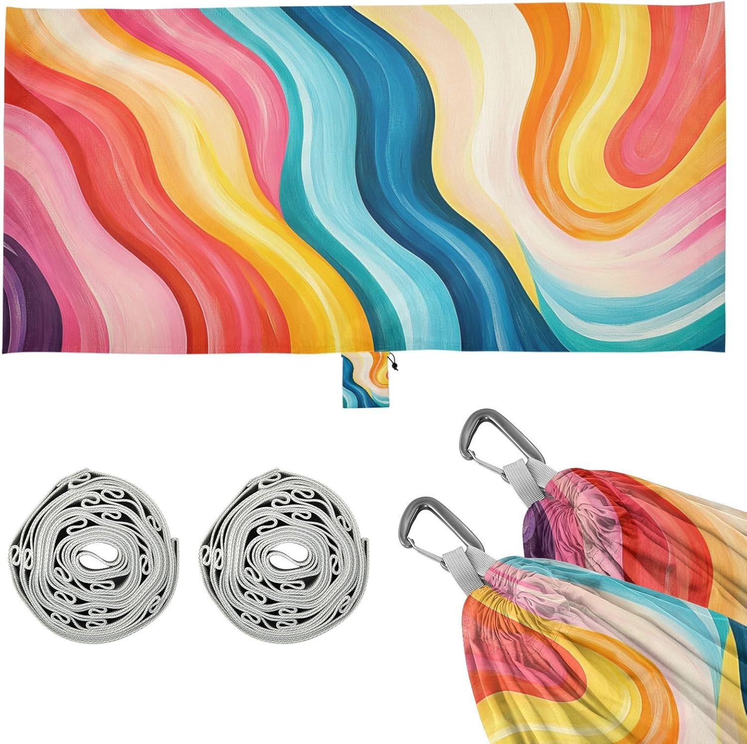 Striped Pattern Wavy Lines Multicolor Hammocks for Camping Cloth Hammock for Camping & Hiking Essential