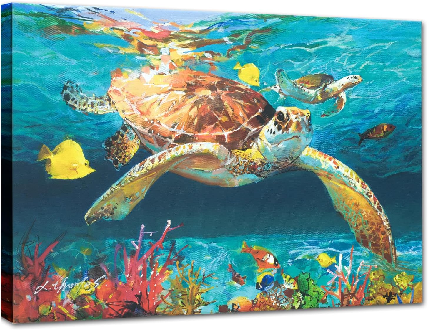JZLDZS Ocean Canvas Wall Art Large Sea Turtle Pictures Painting Prints Blue Themed Coastal Decor Nautical Beach Artwork for Bathroom Bedroom Living Room 24x32 Inch
