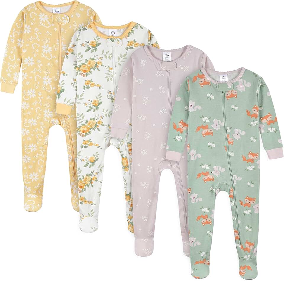 Gerber Baby Girls Baby-girls 4-pack Footed Pajamas OEKO-TEX STANDARD 100