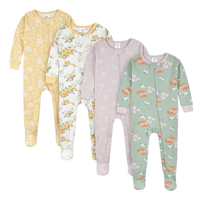 Gerber Baby Girls Baby-girls 4-pack Footed Pajamas