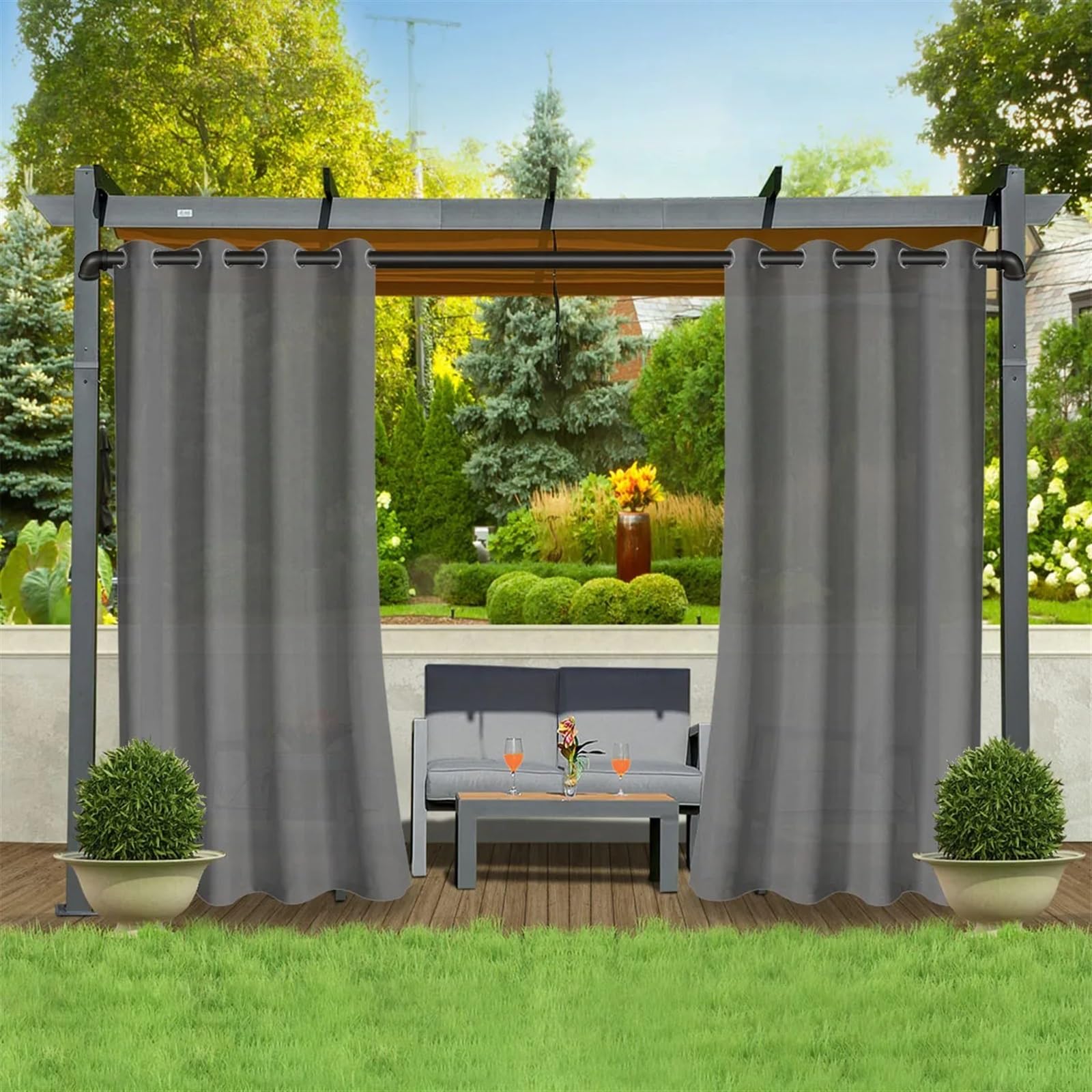 Zymjzbetic Pergola Curtain 1PC, Waterproof Outdoor Polyster Grommet Top Curtain, For Gazebo, Porch, Pergola and Patio Decoration(Grey,GROMMET TOP_W254 X H213)