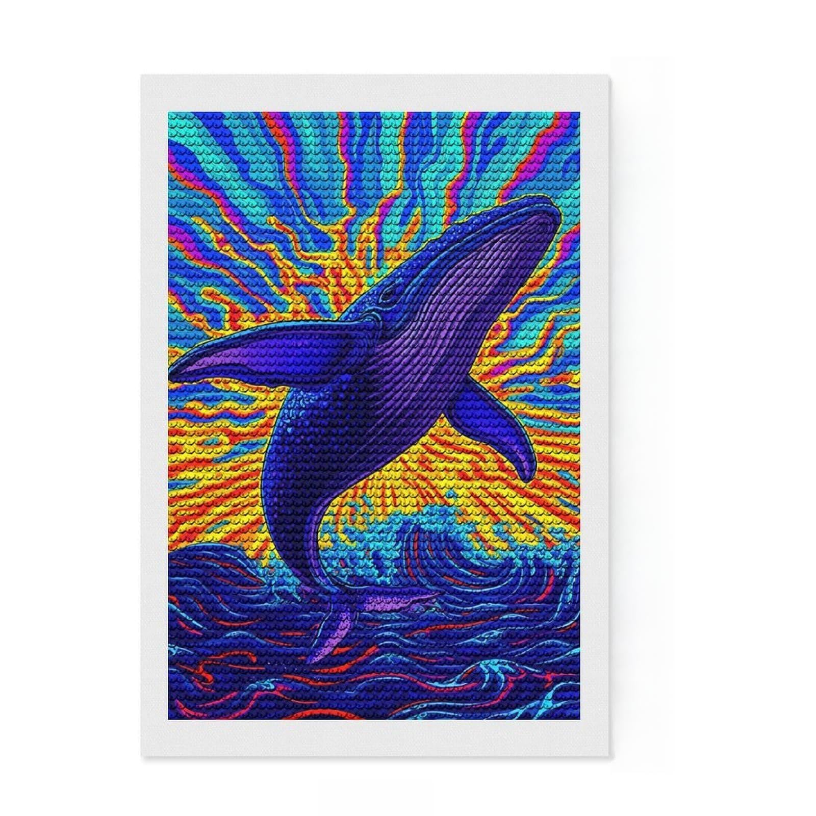 Junmoney Psychedelic Whale Round Drill Diamond Painting 8"x12", Easy to Enjoy, Stress Relief Craft, Bedroom Decor, Thoughtful Handmade Gift