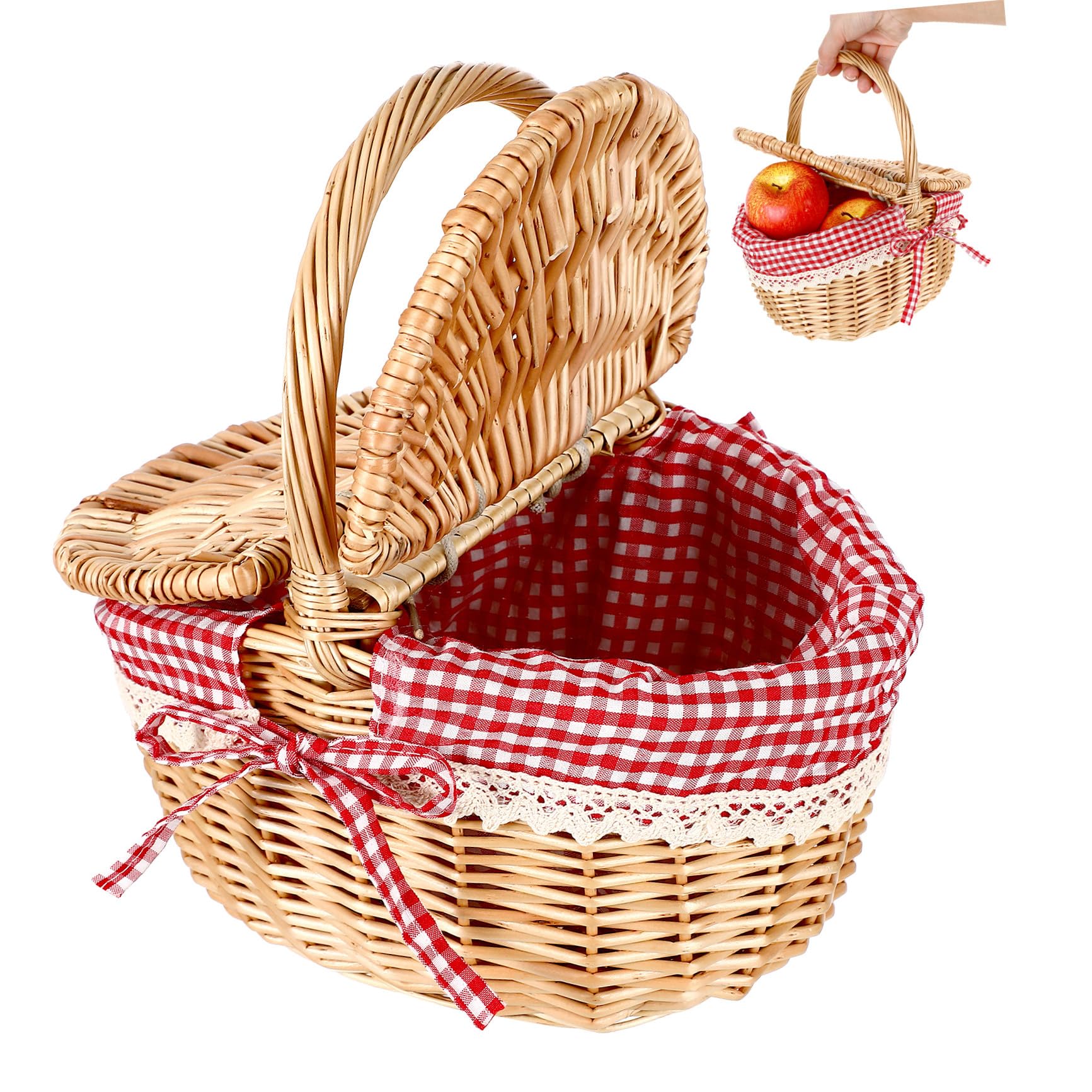 Cabilock Cesta De Picnic De Ratán Canasta De Pascua Cesta De Vacía Compartimientos De Almacenaje Cesta De Almacenamiento De Yute Tejido Cesta De Recogida Caperucita Rota Niño