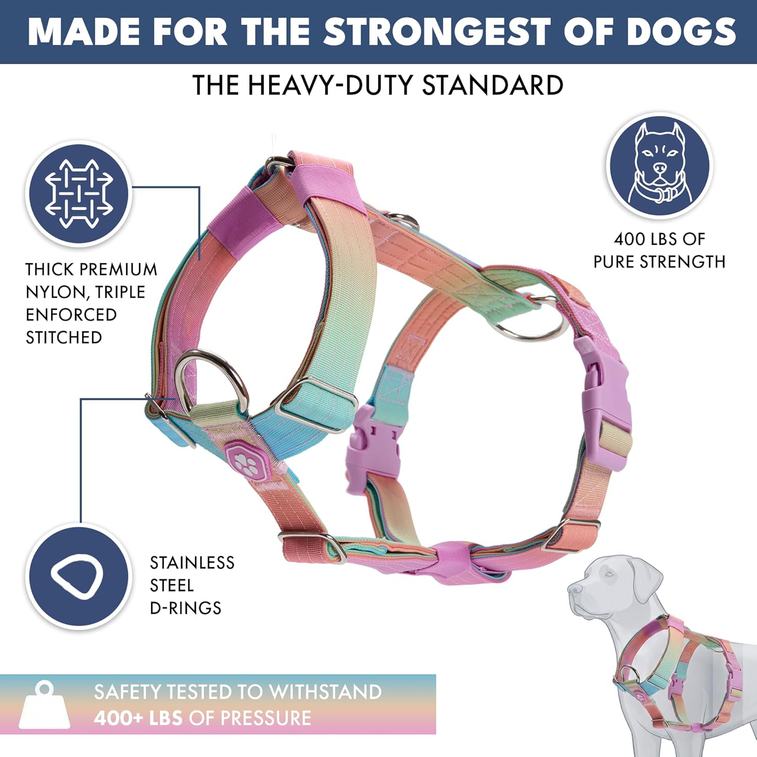 Spark Paws No Pull Dog Harness for Large Dogs, Heavy Duty Dog Harness for Big Strong Breeds, Adjustable, Y Shaped Padded Halter Design with Front Clip - Pastel Icing - L