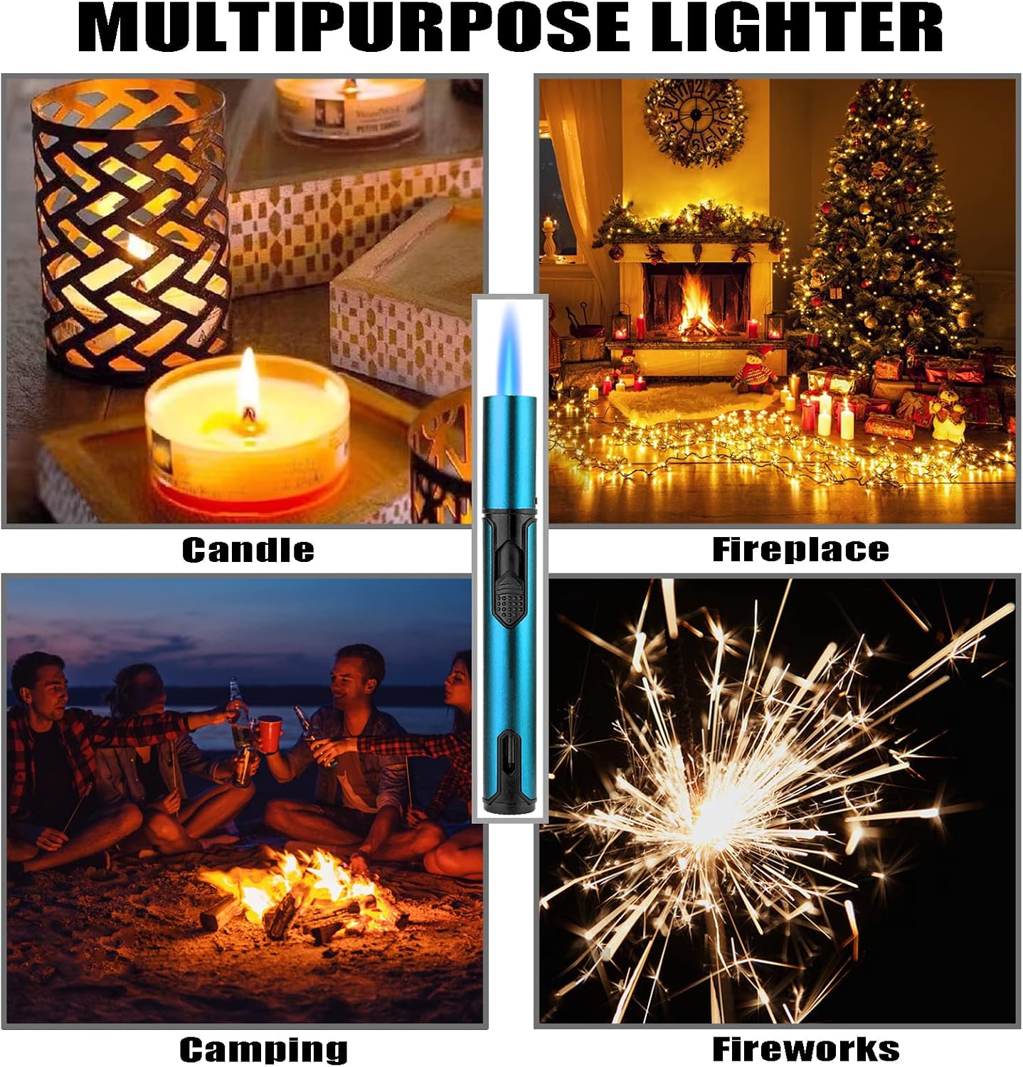 Haillai 2 Pack Butane Lighter, 6.0 inch Torch Lighter with Visible Gas Window, Refillable Pen Lighter Jet Flame for Grill Candle Kitchen Fireplace Camping BBQ, Black & Blue(Sold Without Gas)