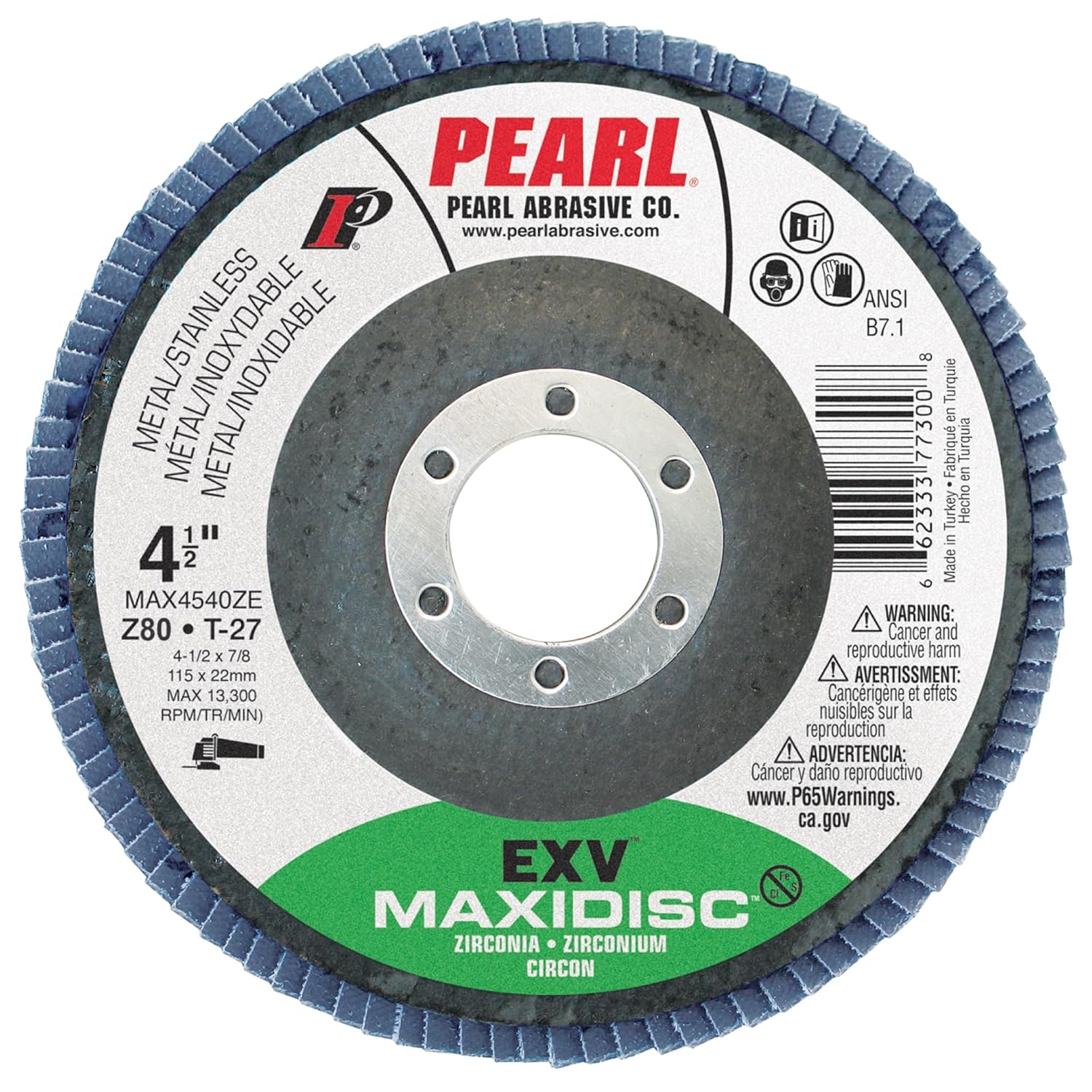 PEARL ABRASIVE CO. EXVZC Maxidisc Flap Disc 4 1/2 x 5/8-11 Z80 T-27, Pack of 10