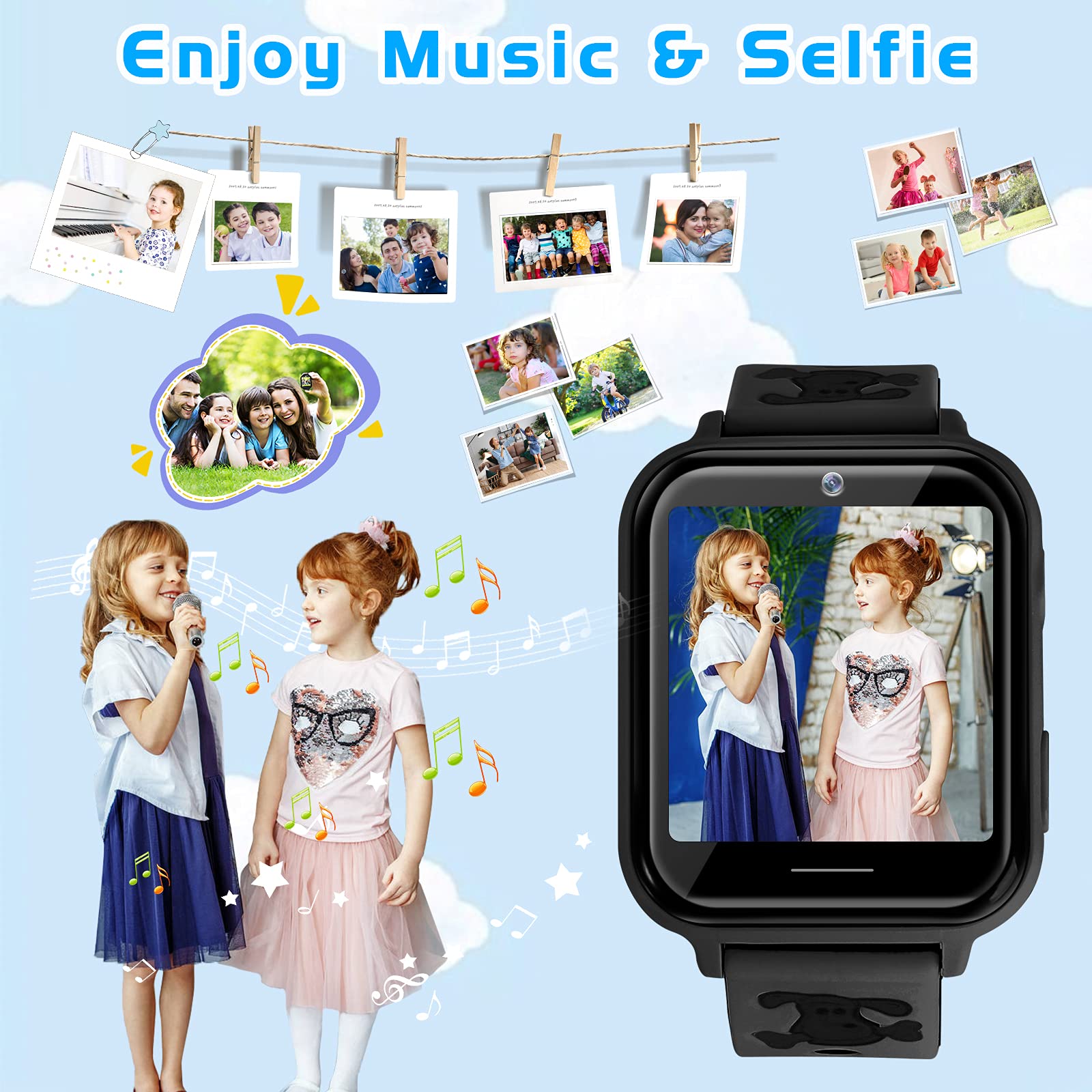 OKYUK 4G Smartwatch Kinder mit Telefon und GPS, Videoanrufe/Voice Chat/SOS/Schulmodus/SMS/Wecker, Kinder Smartwatch mit Schrittzähler Schlafen, Geschenk für Mädchen Junge (A2 Schwarz)