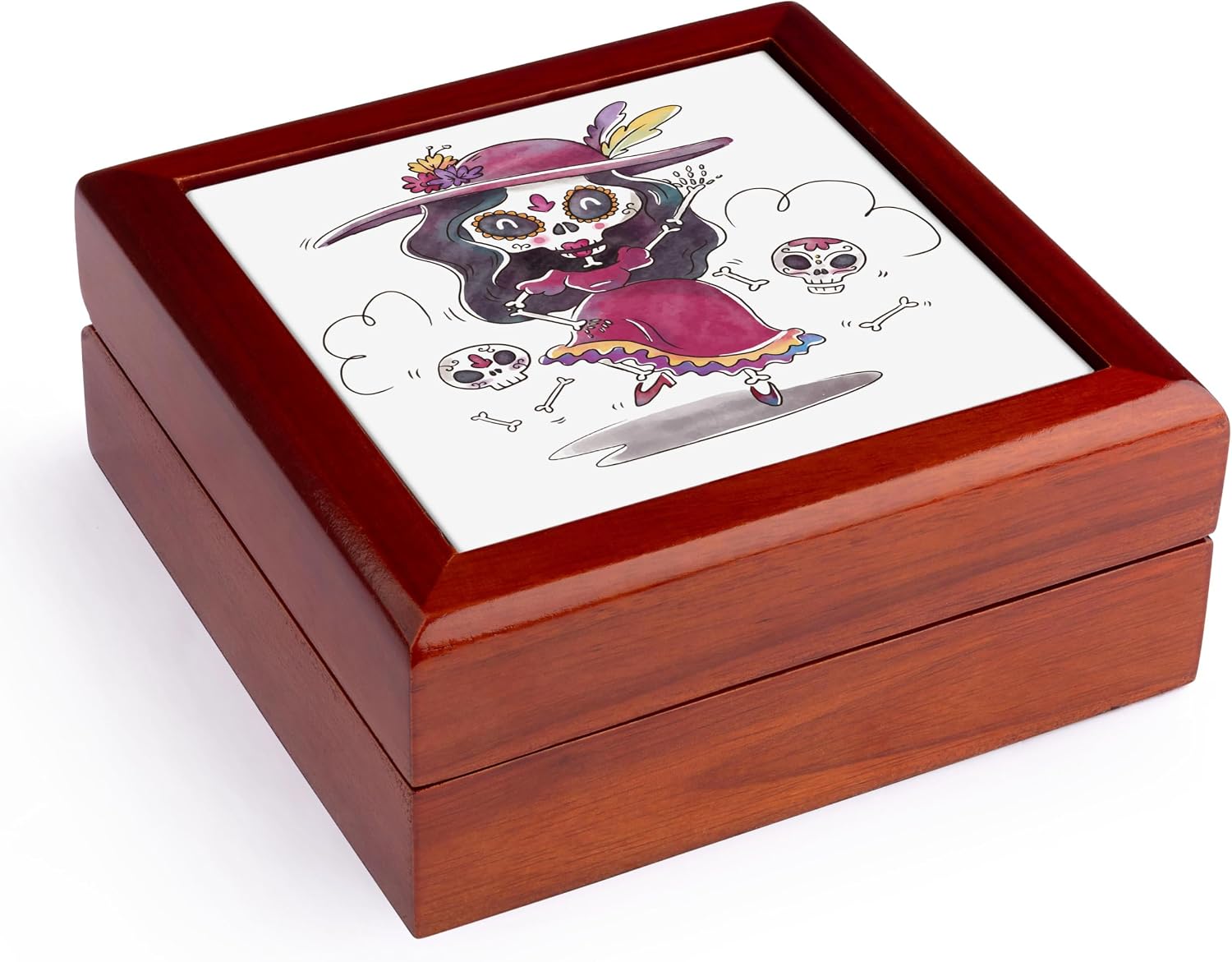 3dRose Fashionable Trendy Skeleton Jewelry Box 7 x 7 inch with 4 inch tile
