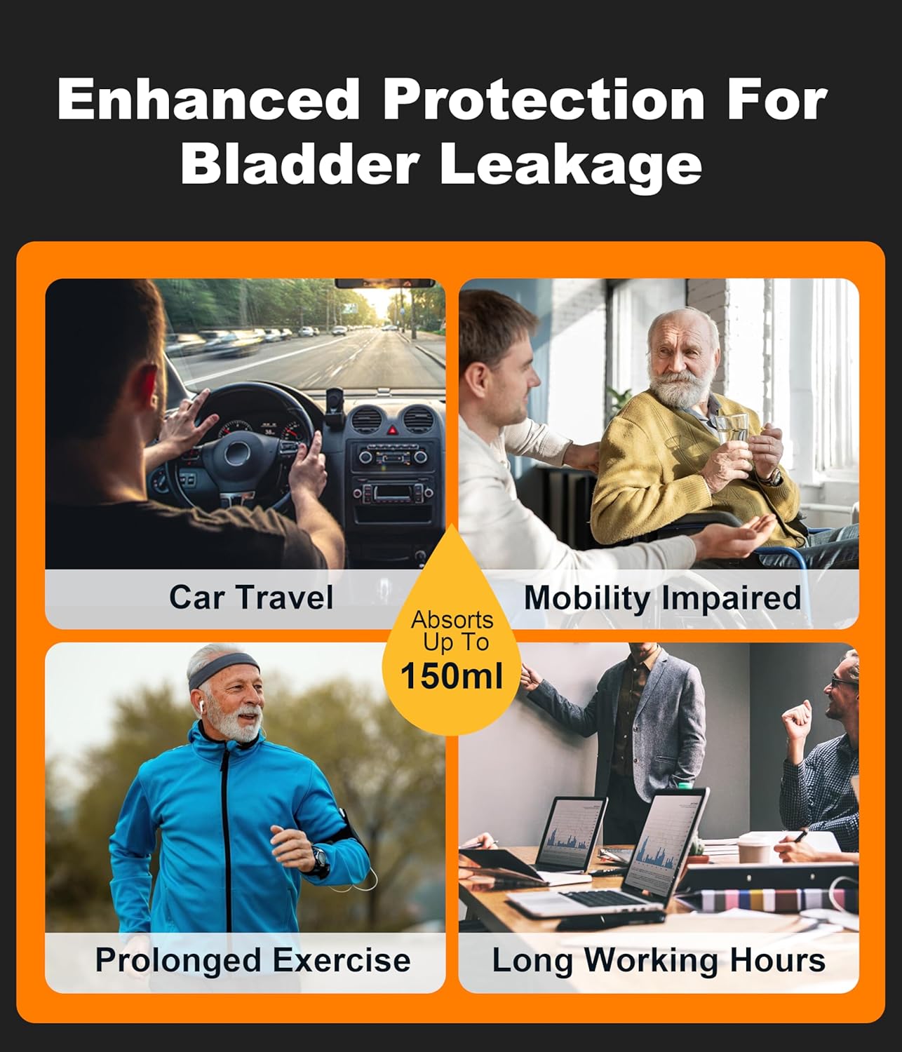 Incontinence Underwear for Men, 150ML Absorbent Washable Protective Leak Proof Reusable, Briefs 3 Pack (Multicolor01, Medium) - Image 7