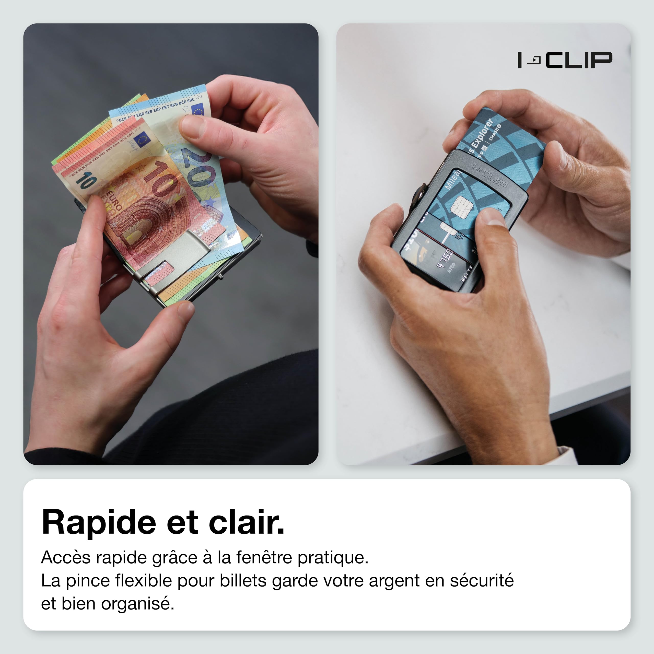 I-CLIP Original Mini Wallet avec Pince à Billets - Portefeuille Fin - Porte-Monnaie en Cuir - Portefeuille Premium - Porte-Cartes - Carbone Noir