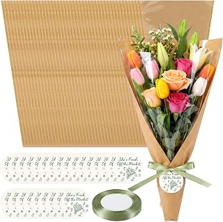 Kolldenn 94 Pcs 50 Set She's Fresh off The Market Bridal Shower Flower Bar Include 50 Bouquet Wrapping Bags 53 Card with Sage Green Ribbon Gardener Farm Wedding & Party Bachelorette Decor