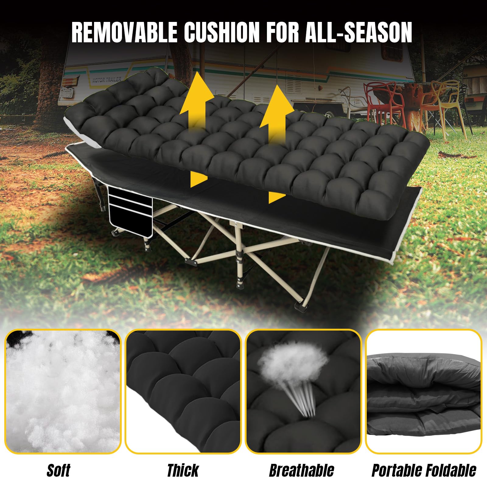 YELLOW JACKET Folding Camping Cot for Adults,600LBS Max Load,28