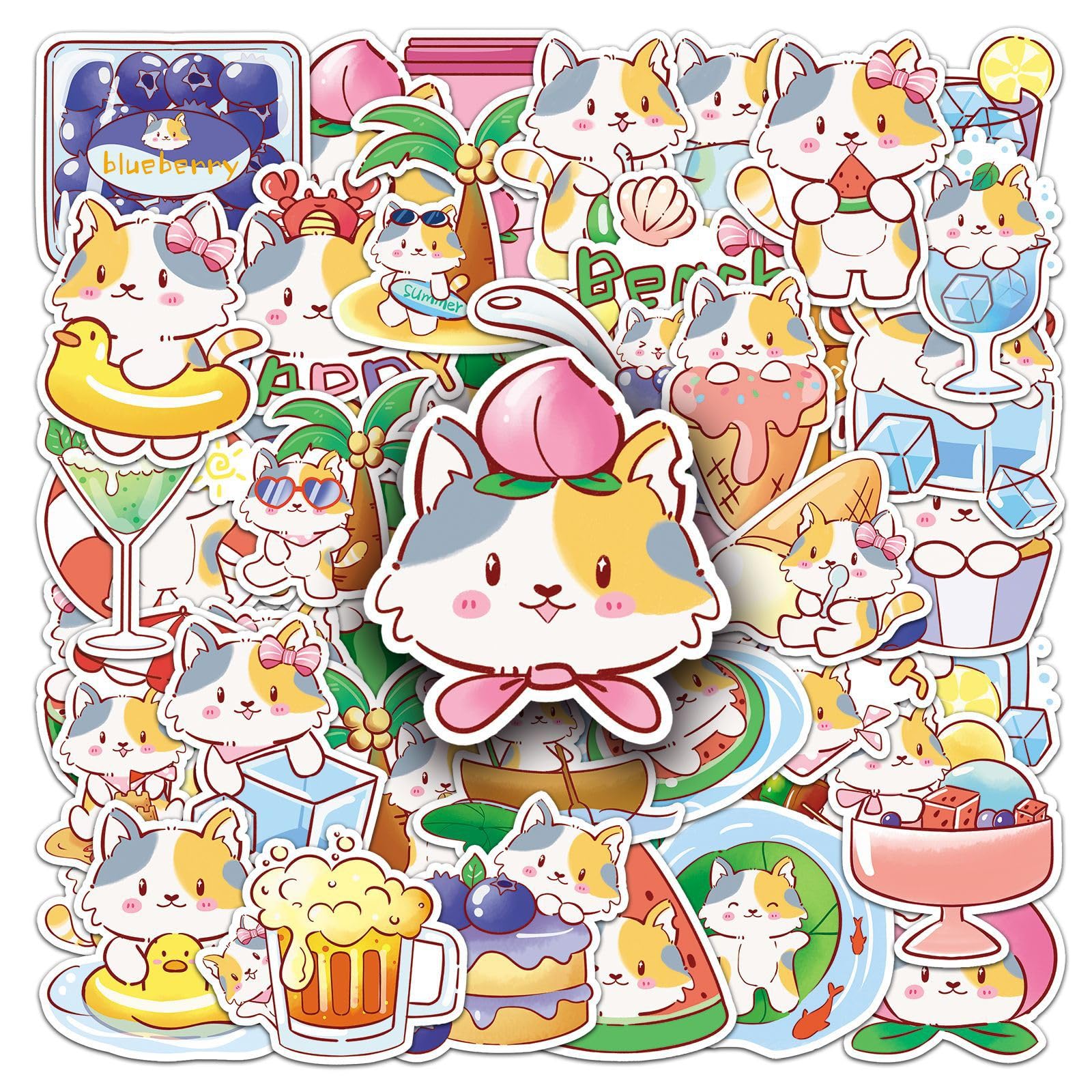 Kawaii Cat Clothing Vinyl Stickers 50 Pcs Kawaii Kitten Stickers - Cute ...