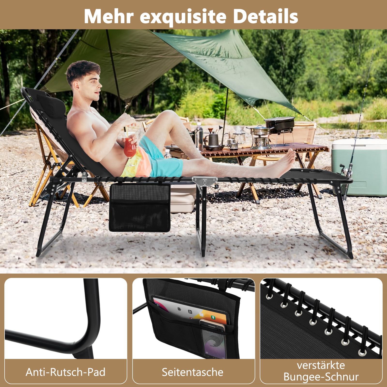COSTWAY Set van 2 ligstoelen, tuinligstoelen tot 160 kg belastbaar, 5-voudig verstelbare rugleuning, 184,5 x 62 x 71 cm, outdoor ligstoel voor terras, tuin, balkon