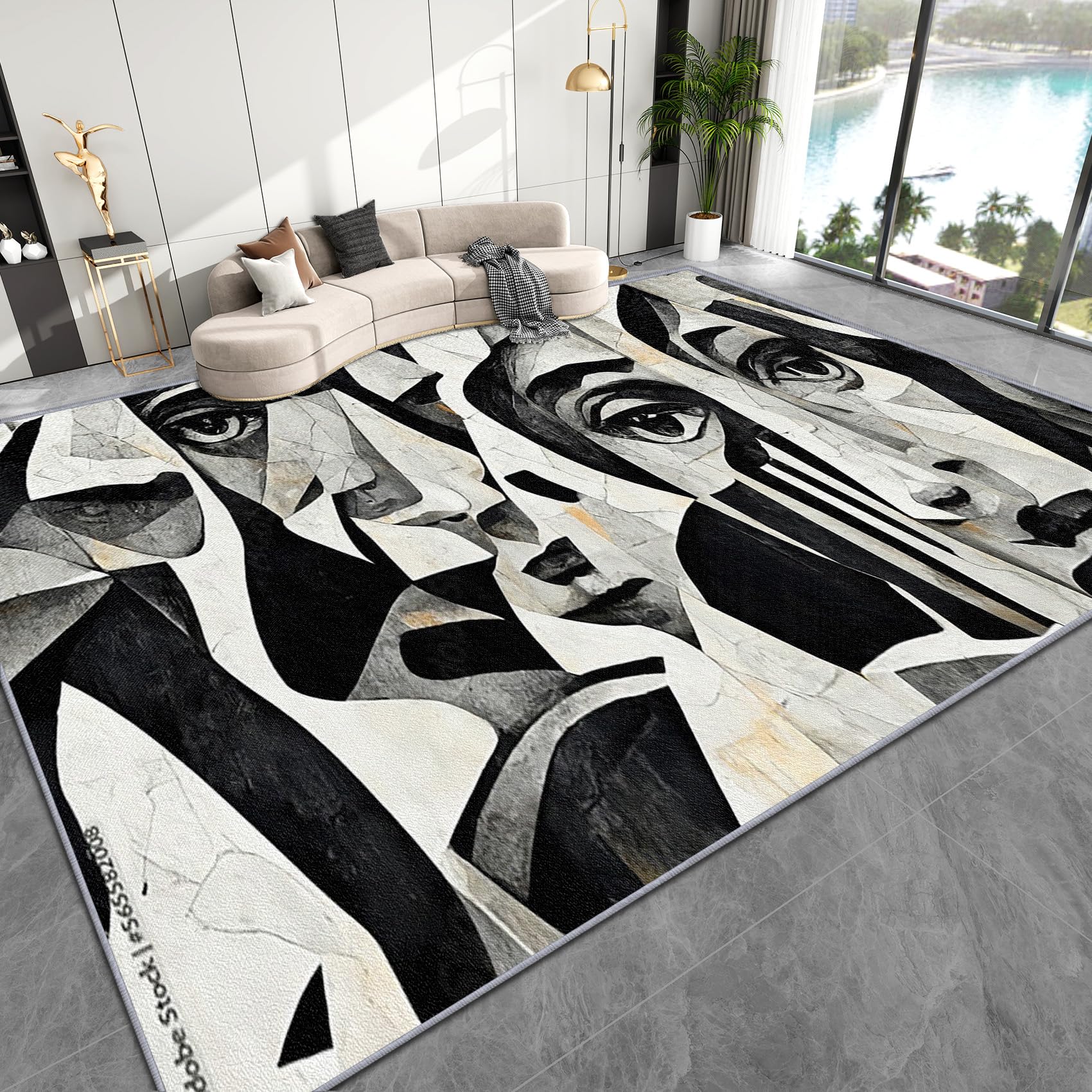 Zoainuos Modern Rug 8x10-5x6 Rug, Abstract Living Room Rugs, Black and White Bedroom Rugs, Contemporary Art Carpet, Abstract Home Decor & Gifts