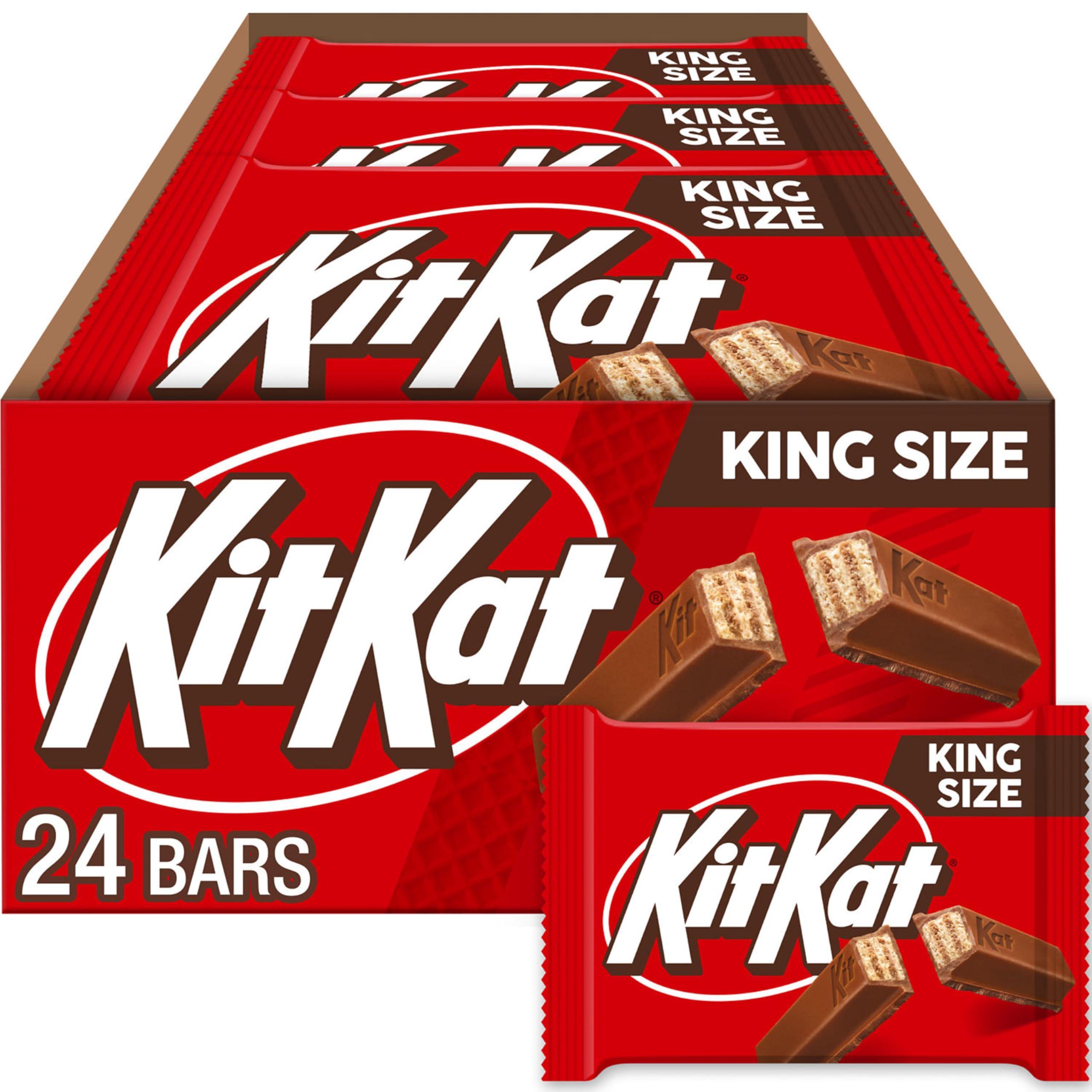 KIT KAT Milk Chocolate King Size Wafer Candy, Bulk, Individually Wrapped, 3 oz Bars (24 Count)