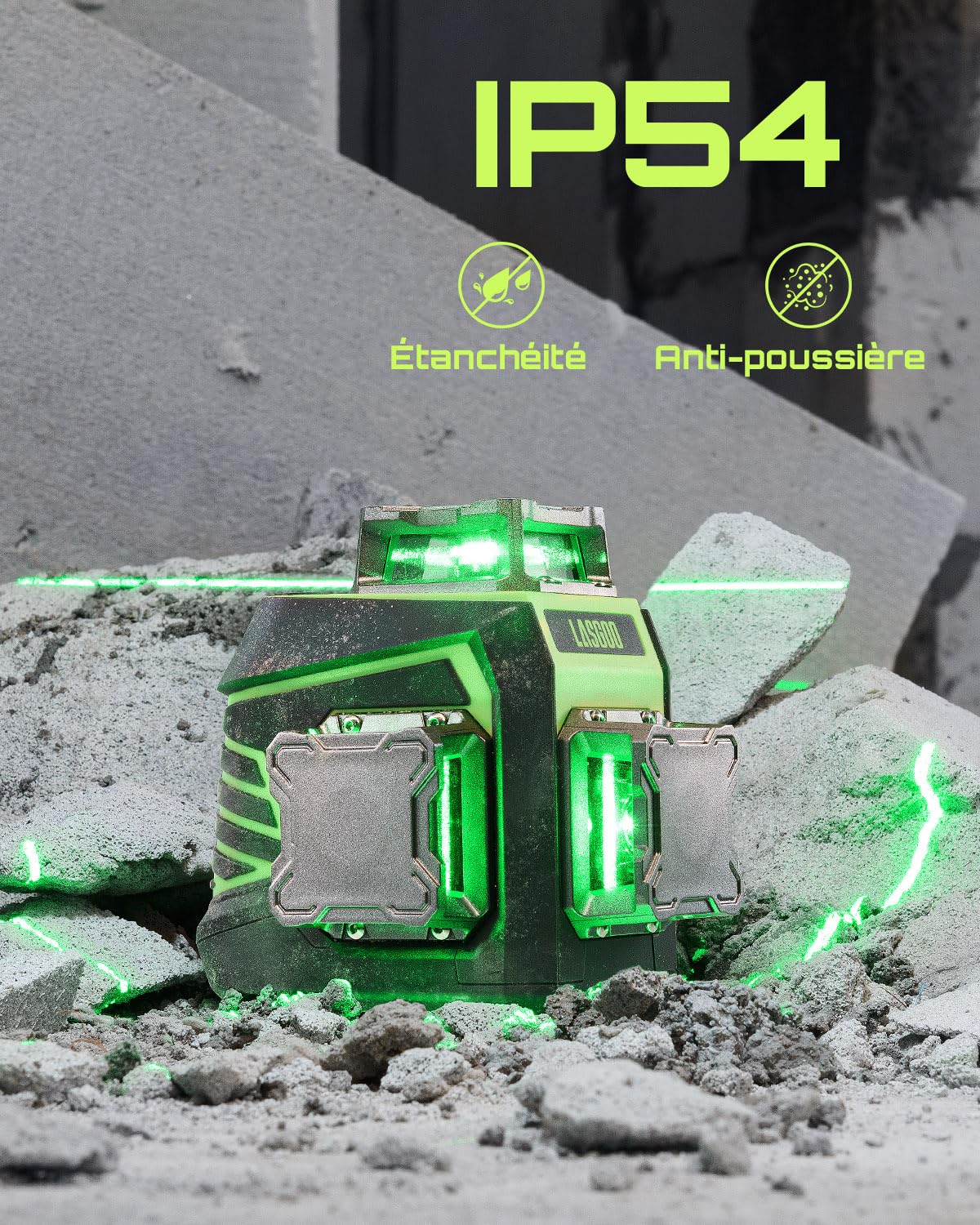 LasGoo Niveau Laser 3x360° Auto-nivelant, Laser à Lignes Croisées Vertes pour la Construction et l'Accrochage de Photos, Batterie Rechargeable, Télécommande, Support Rotatif Magnétique Inclus - LG-3Dx