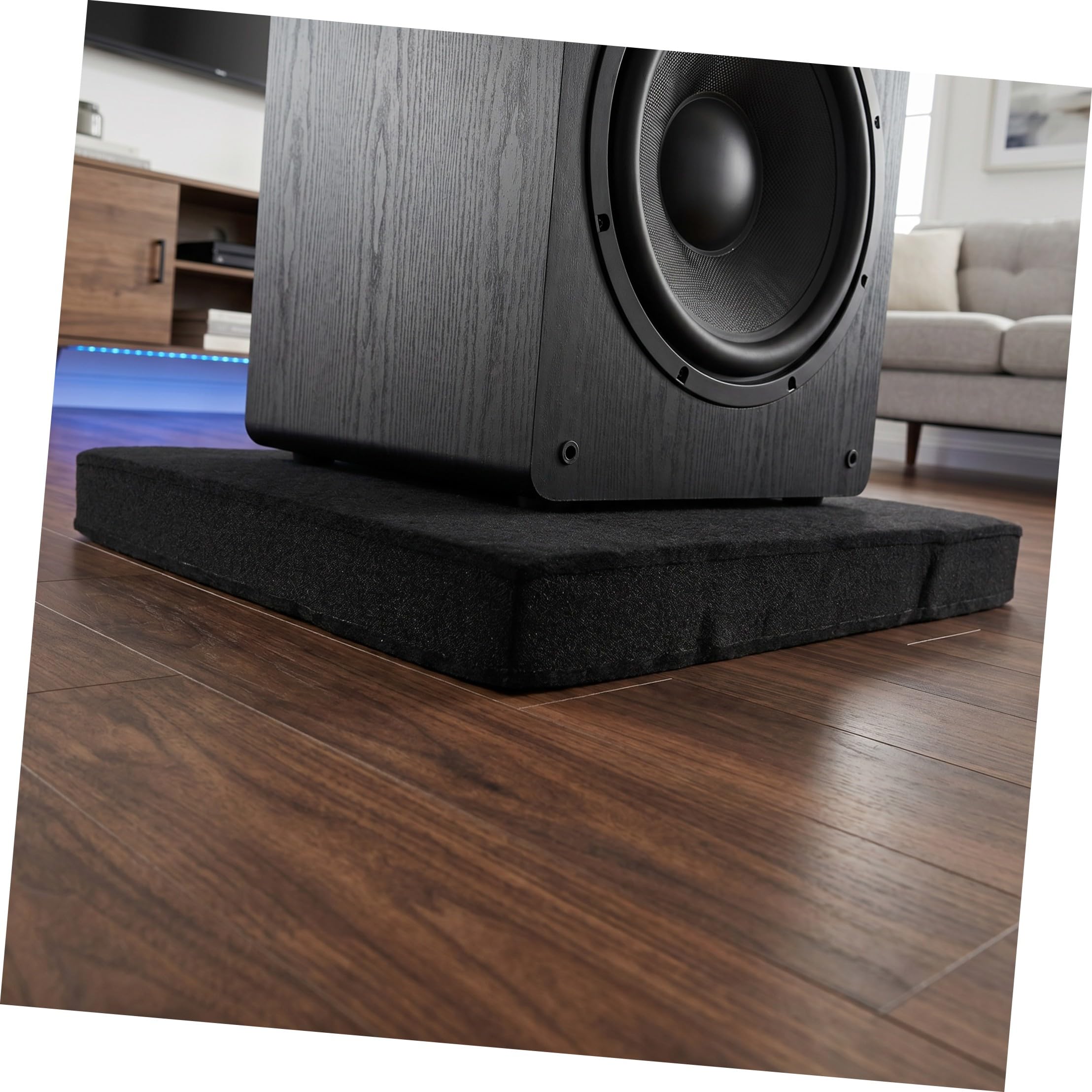 Tappeto Isolante Subwoofer 40x30 Cm, Cuscinetto Antivibrazioni | Poliestere Nero, Uso per Speaker e Bassi, Compatibilità, Tono Elegante e Semplice