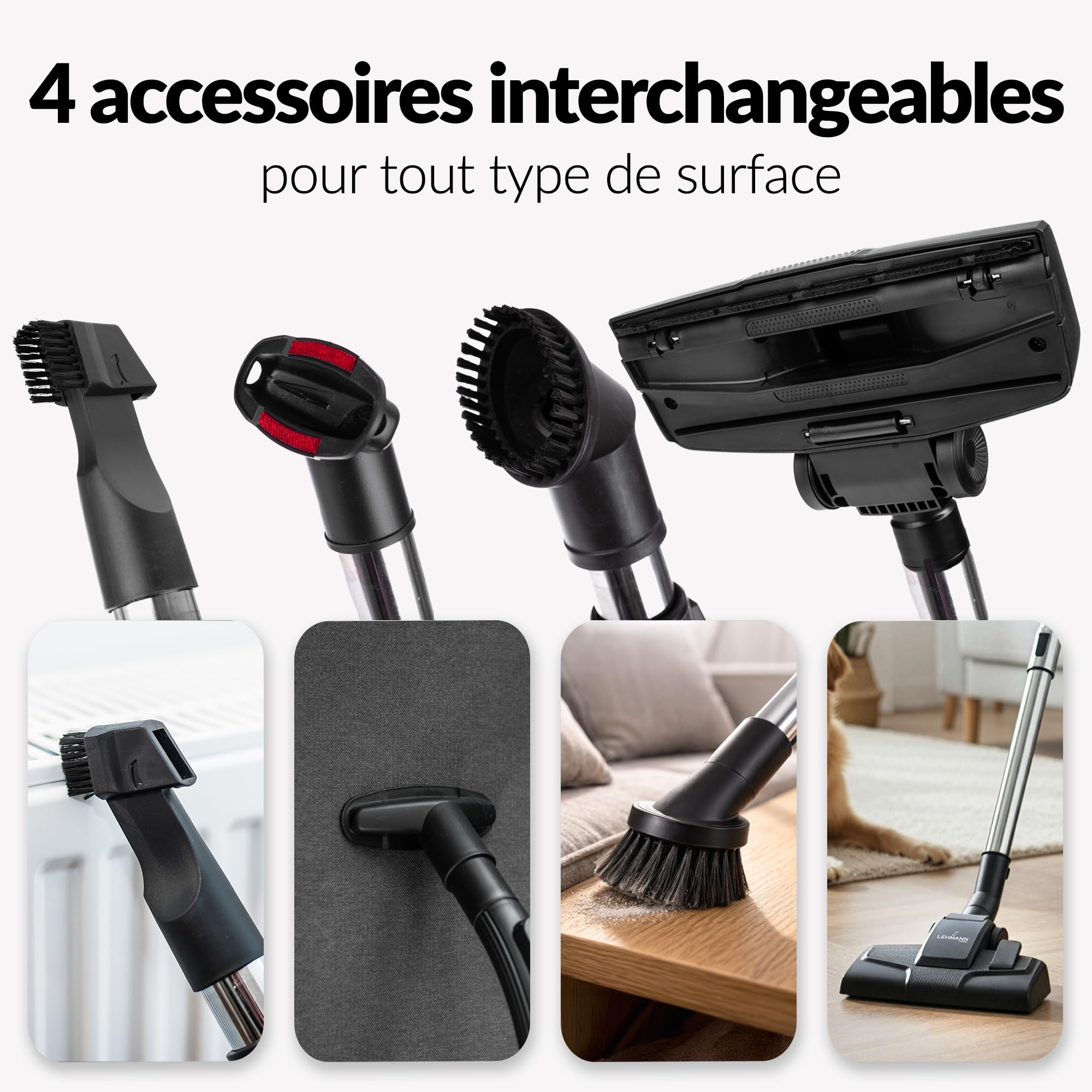 Lehmann Aspirateur sans Sac, Technologie Cyclonique Puissante, Double Filtre HEPA pour Allergiques, Capacité 2,5 L, Compact, Aspirateur Traîneau pour Tapis et Sols, Set d’Accessoires, Noir/Rouge