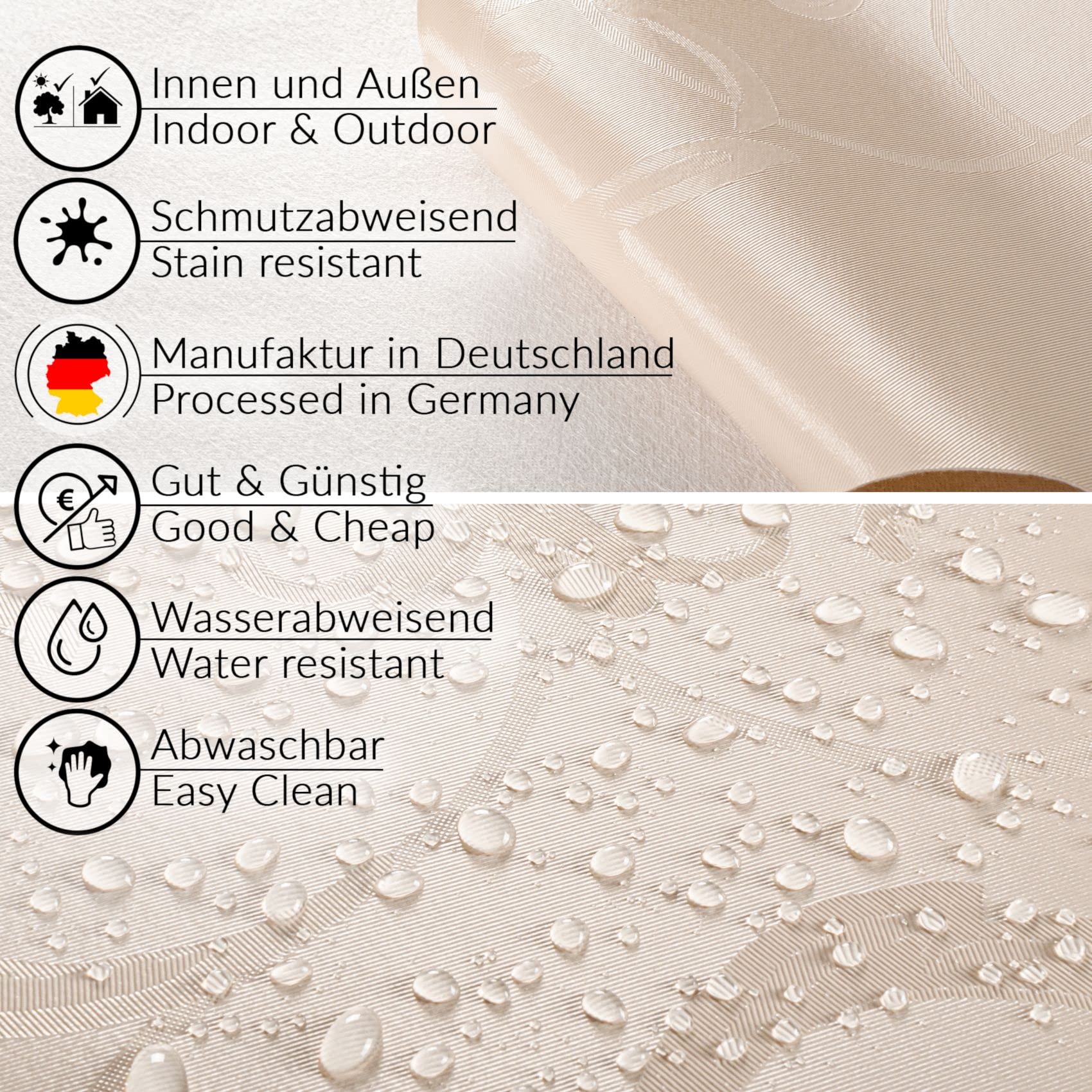 Premium Wachstuchtischdecke Tischdecke Vinyl Wachstischdecke abwaschbar 280x150cm Damast Creme Champagner edel abwischbar
