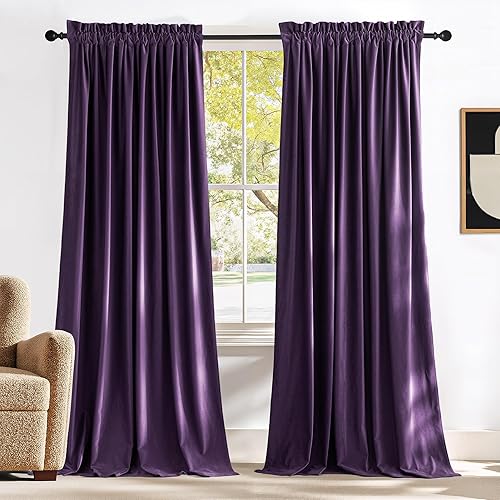 Miniatura 69 de NICETOWN Cortinas de terciopelo marrón, con aislamiento térmico que reducen el sonido, cortinas resistentes al calor y al frío mate para decoración