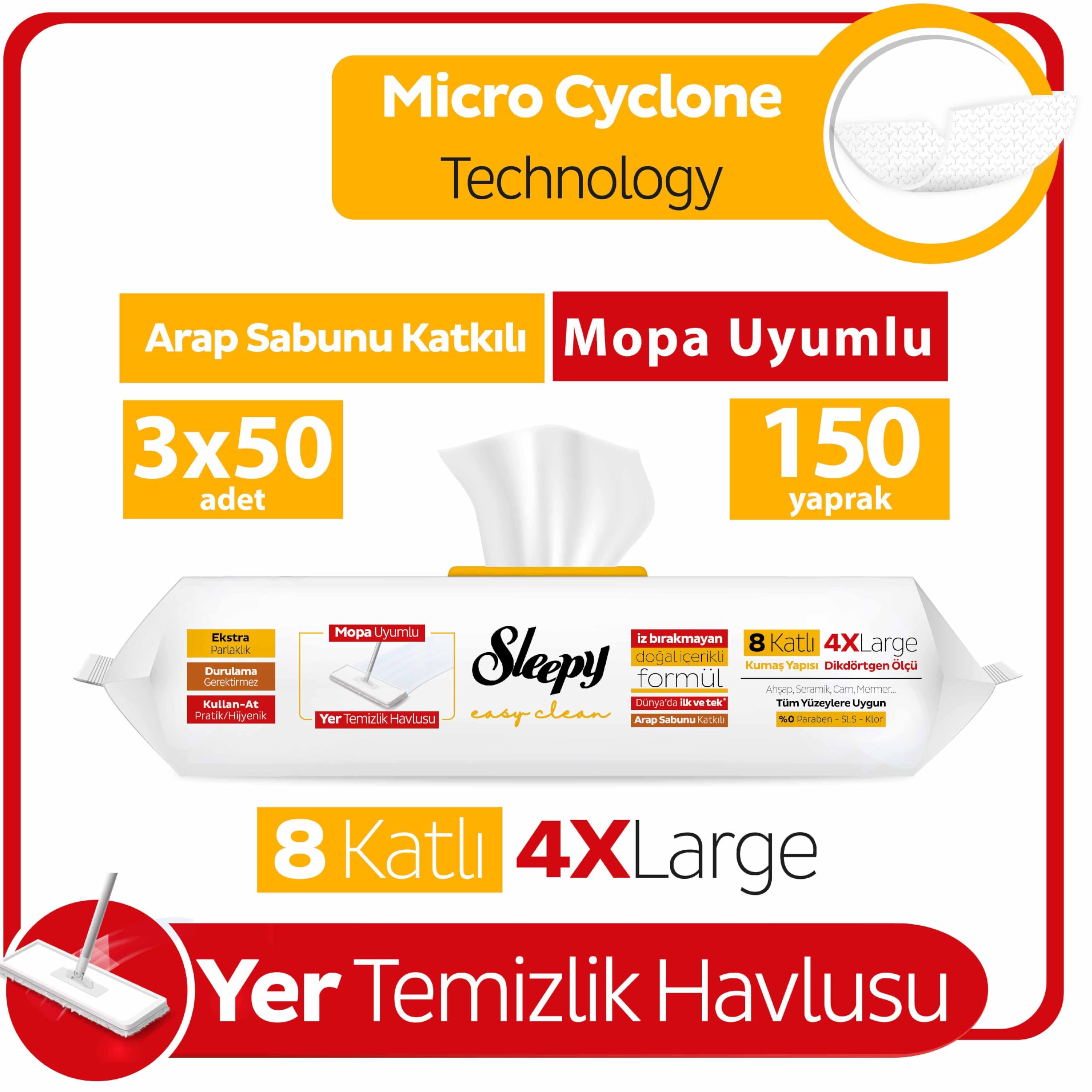 Sleepy Easy Clean Arabic Soap Additive Mopa Compatible Boden-Reinigungstuch 3x50 (150 Blatt)