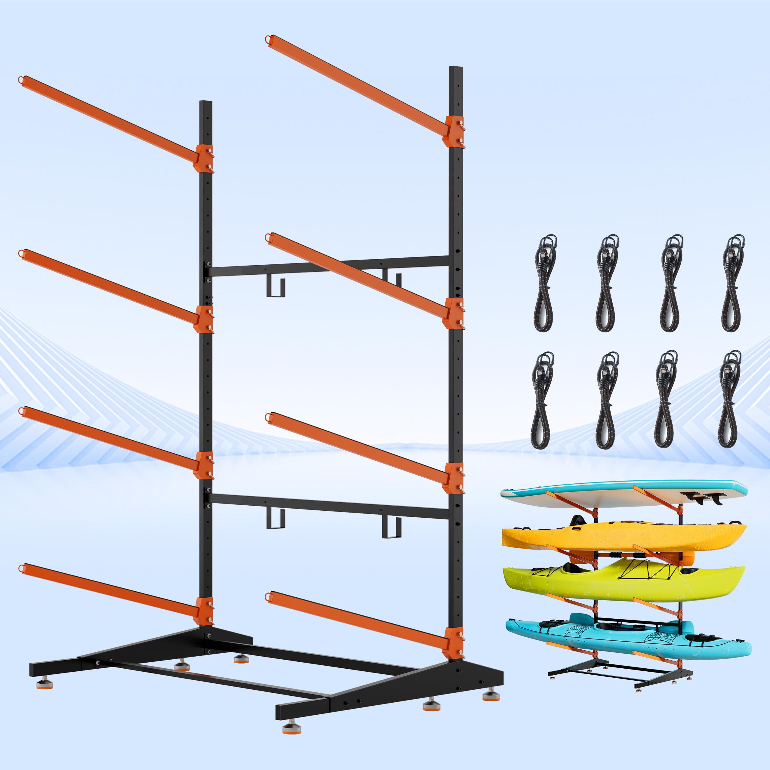 4-Boat Storage Rack, Heavy-Duty Outdoor Canoe Organizer (Orange)