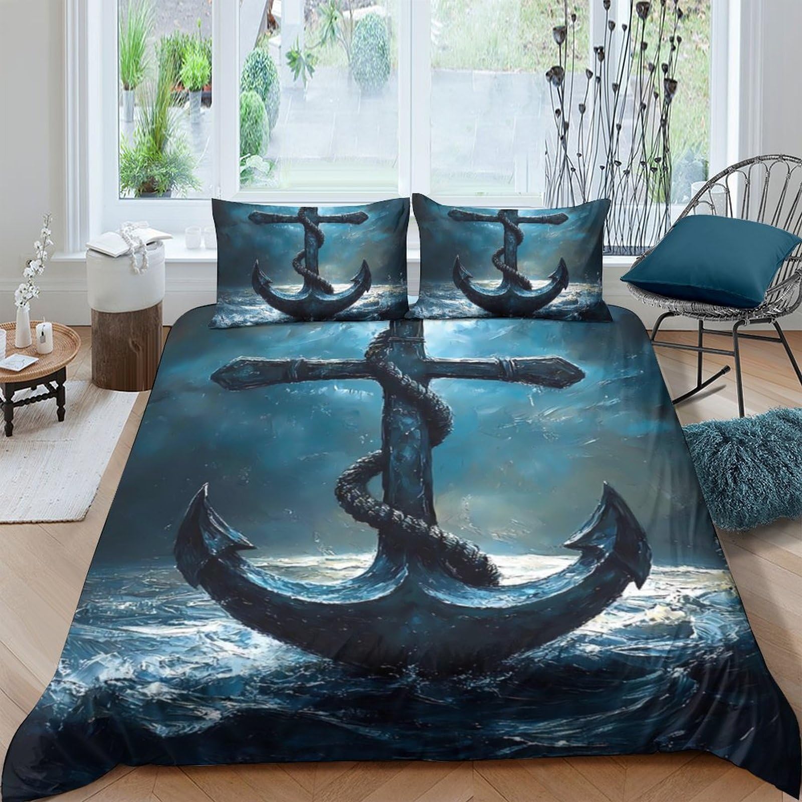 Ctjqhvkz Style-7 3D Printed Ocean Anchor Fitted Sheet Microfiber Soft Nautical Sea Mattress Cover For Bedroom Dorm Mattress Protection Decor Single（135X200cm）