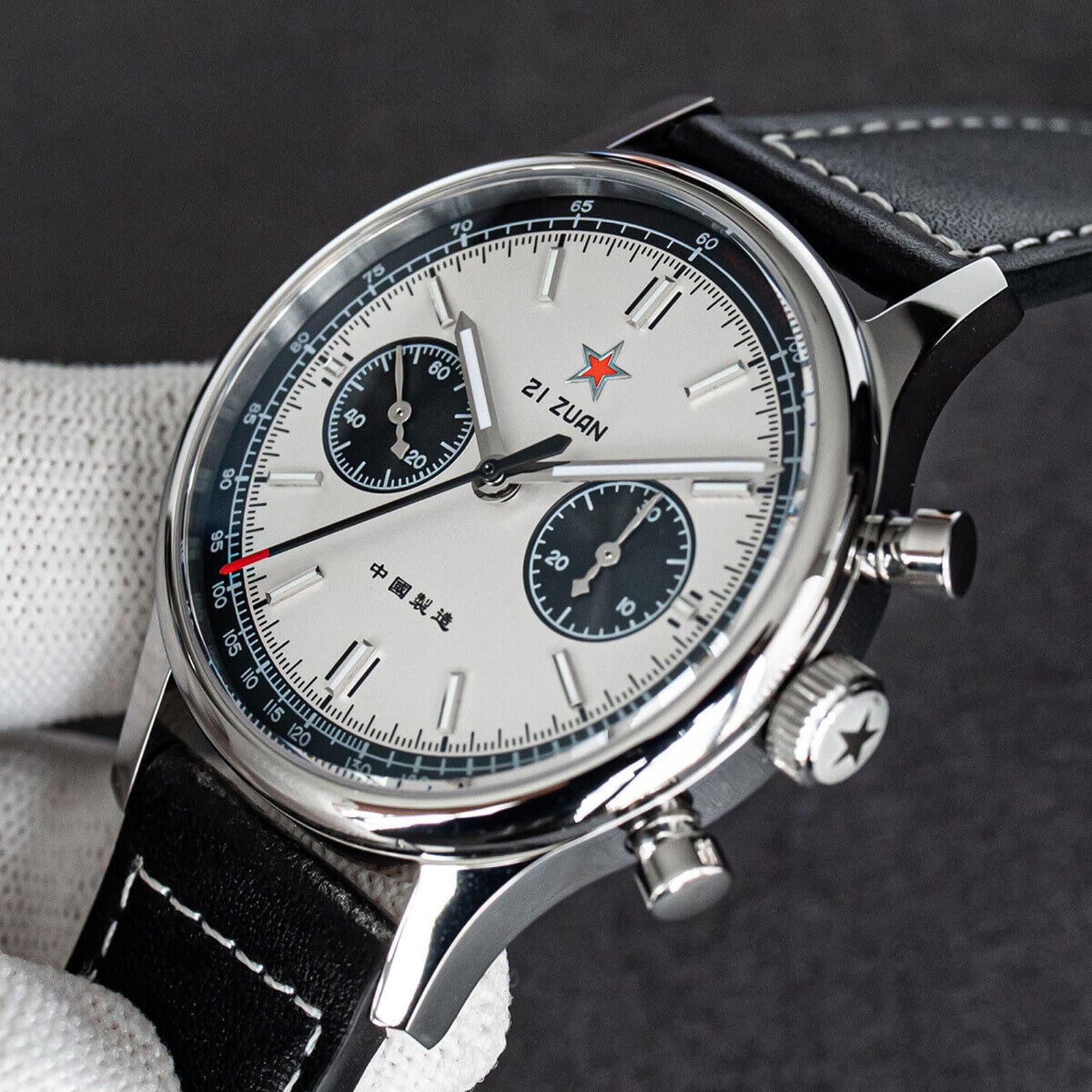 SUPANK302SN Herren-Armbanduhr 1963, 40 mm, Renn-Panda, Seagull ST1901, Saphirglas, Chronograph, silber, 40 mm