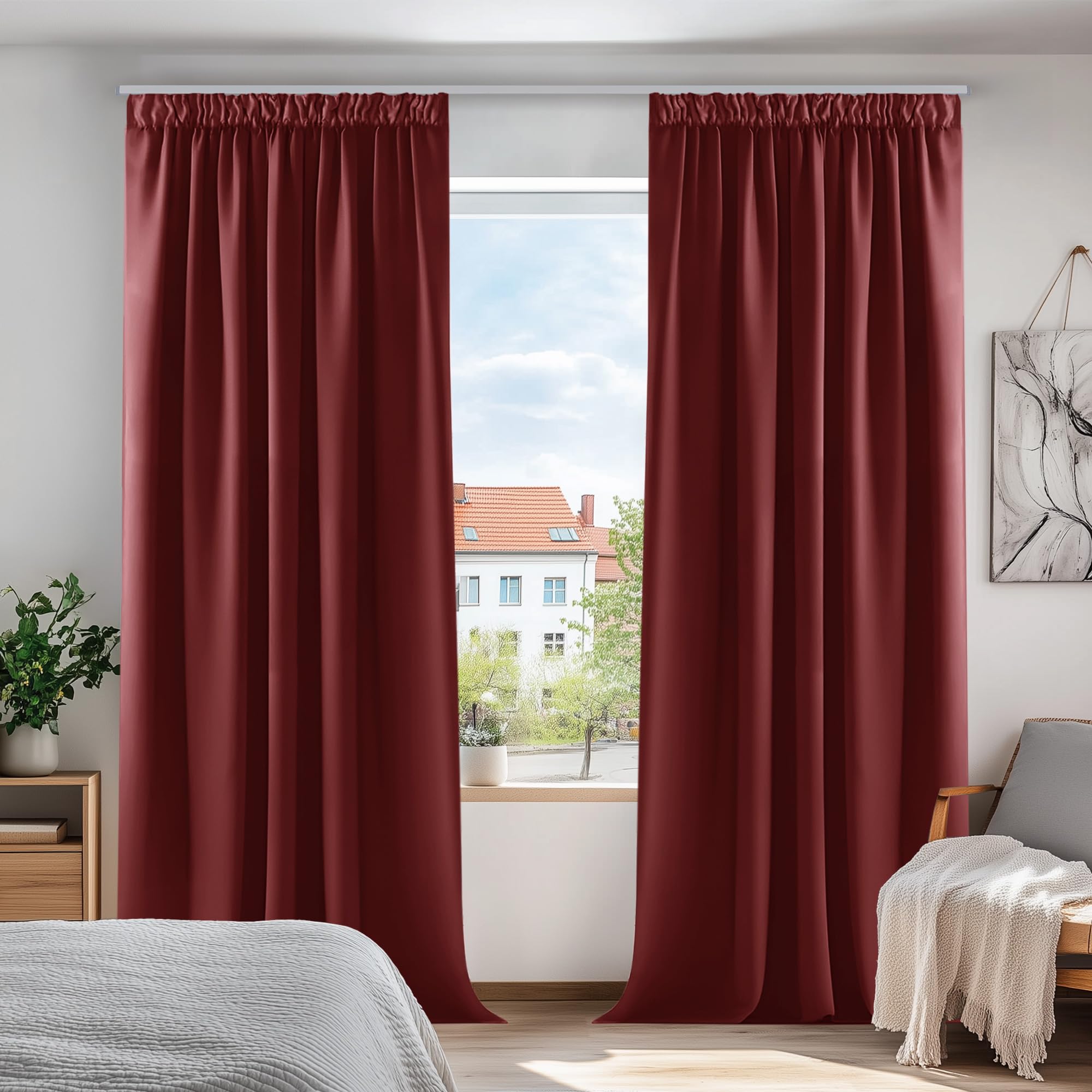 Deconovo Girls Red Thermal Insulated Blackout Curtains Pencil Pleat Curtains For Room W55 X L87 Inch 2 Panels