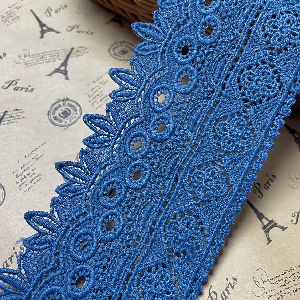 8CM Width Europe Rome Pattern Inelastic Embroidery Lace Trim,Curtain Tablecloth Slipcover Bridal DIY Clothing/Accessories.(2 Yards in one Package) (Grayish Blue) โ image 1