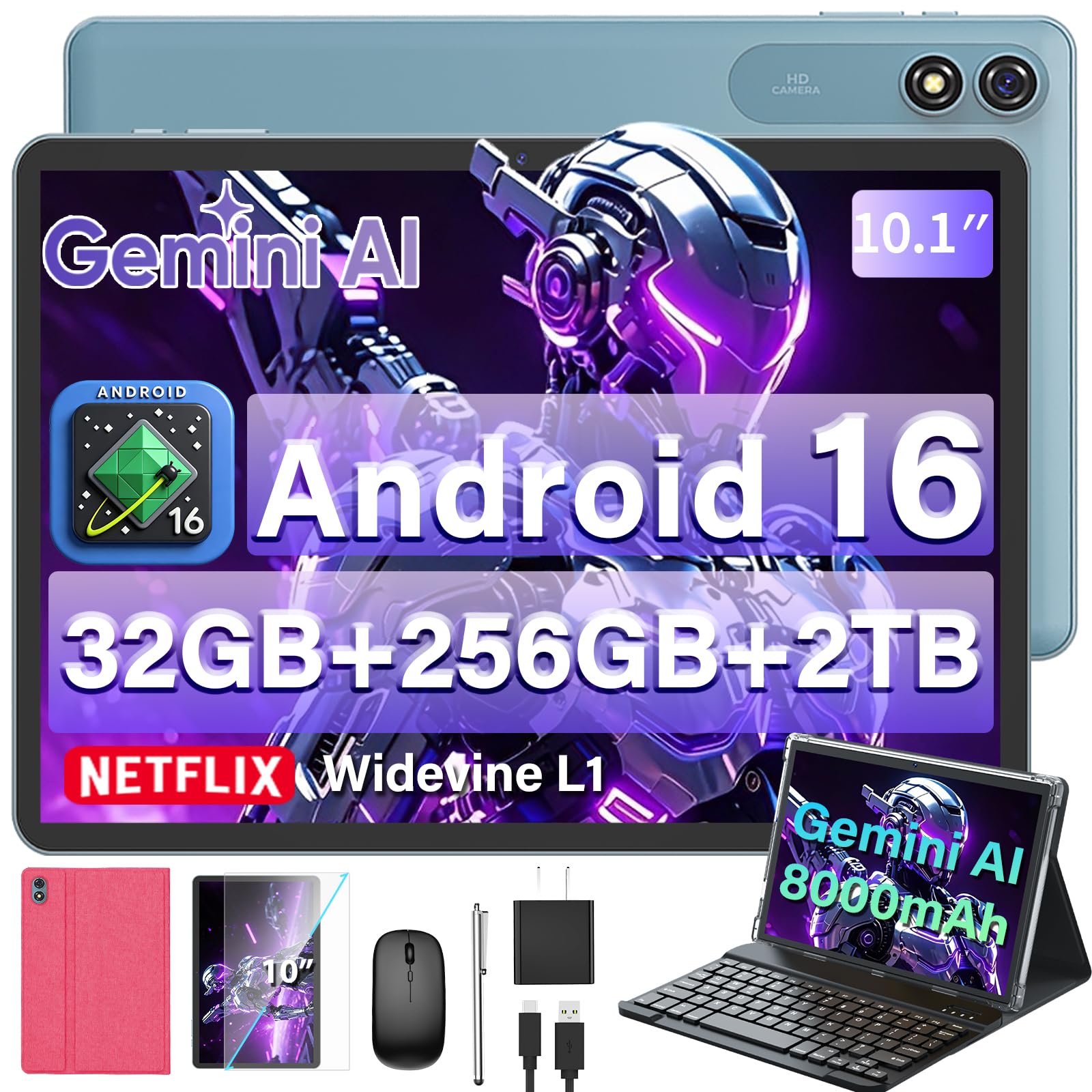 Android 16 Tablet 10 inch - Tablet with 32GB+256GB+2TB Expand, Gemini AI