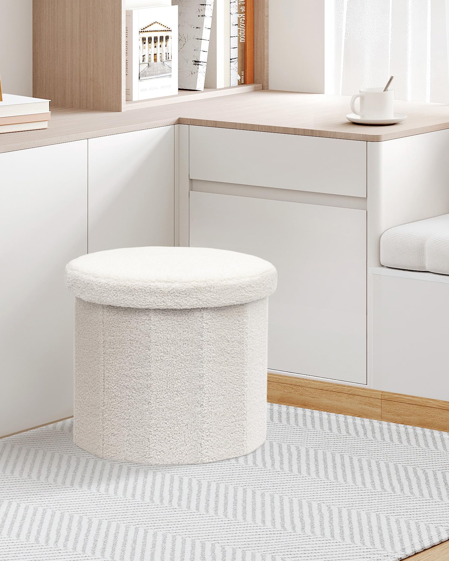 Bonlife Sitzbank mit Stauraum, klappbare Sitztruhe, Aufbewahrungsbox, Fußbank,Liebe，für Schlafzimmer Wohnzimmer Flur，Weiß，38x38x38 cm