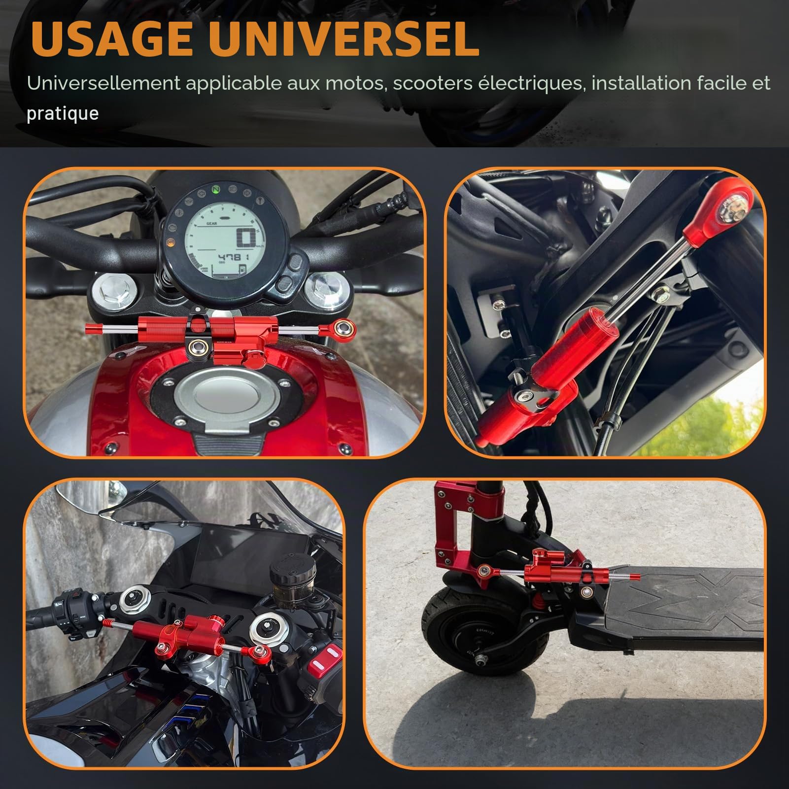 Amortisseur de direction universel pour moto, stabilisateur de direction réglable, en alliage d'aluminium pour vélo et moto