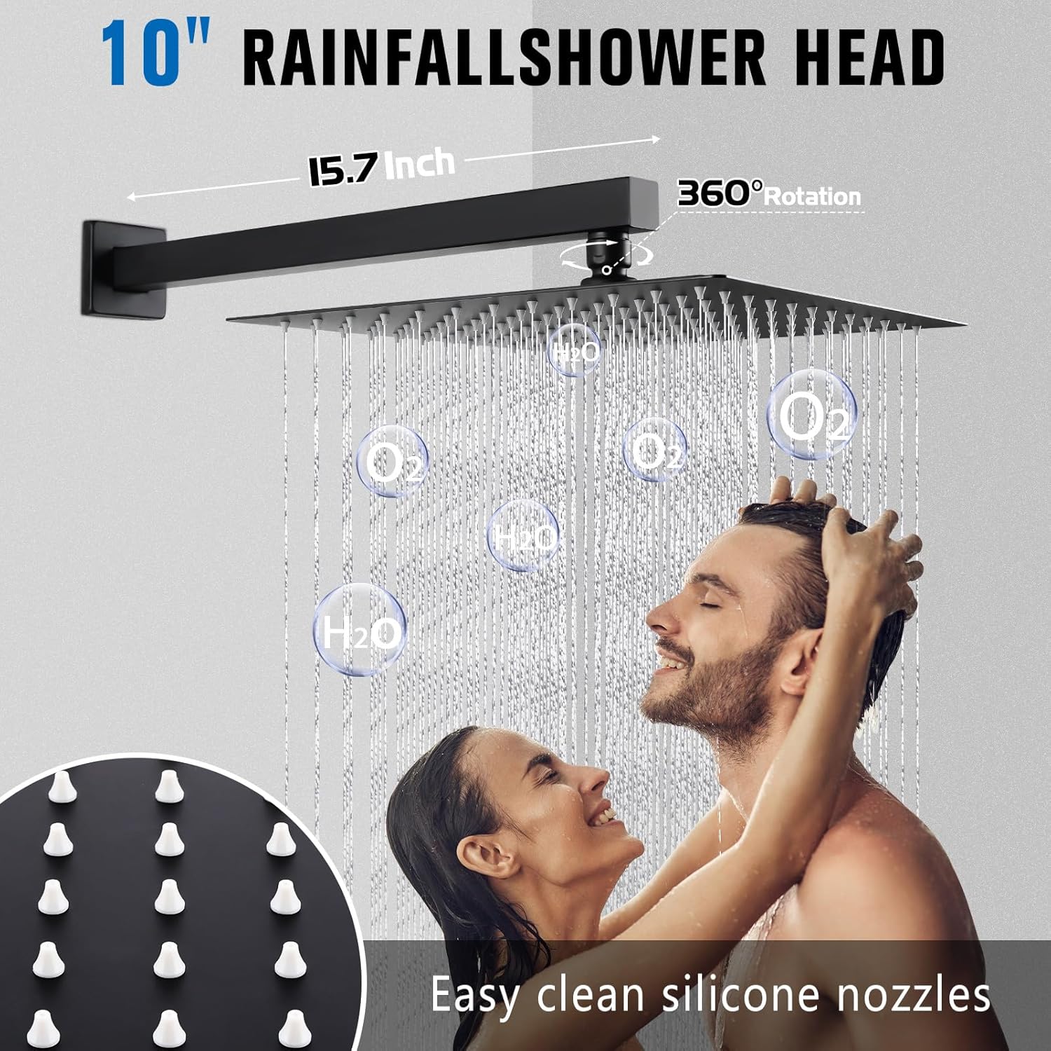 10 Inch Rainfall Shower Faucet Single Function Shower Trim Kit with Rough-in Valve Shower Set Square Stainless Steel Metal Touch-Clean Shower Head Matte Black