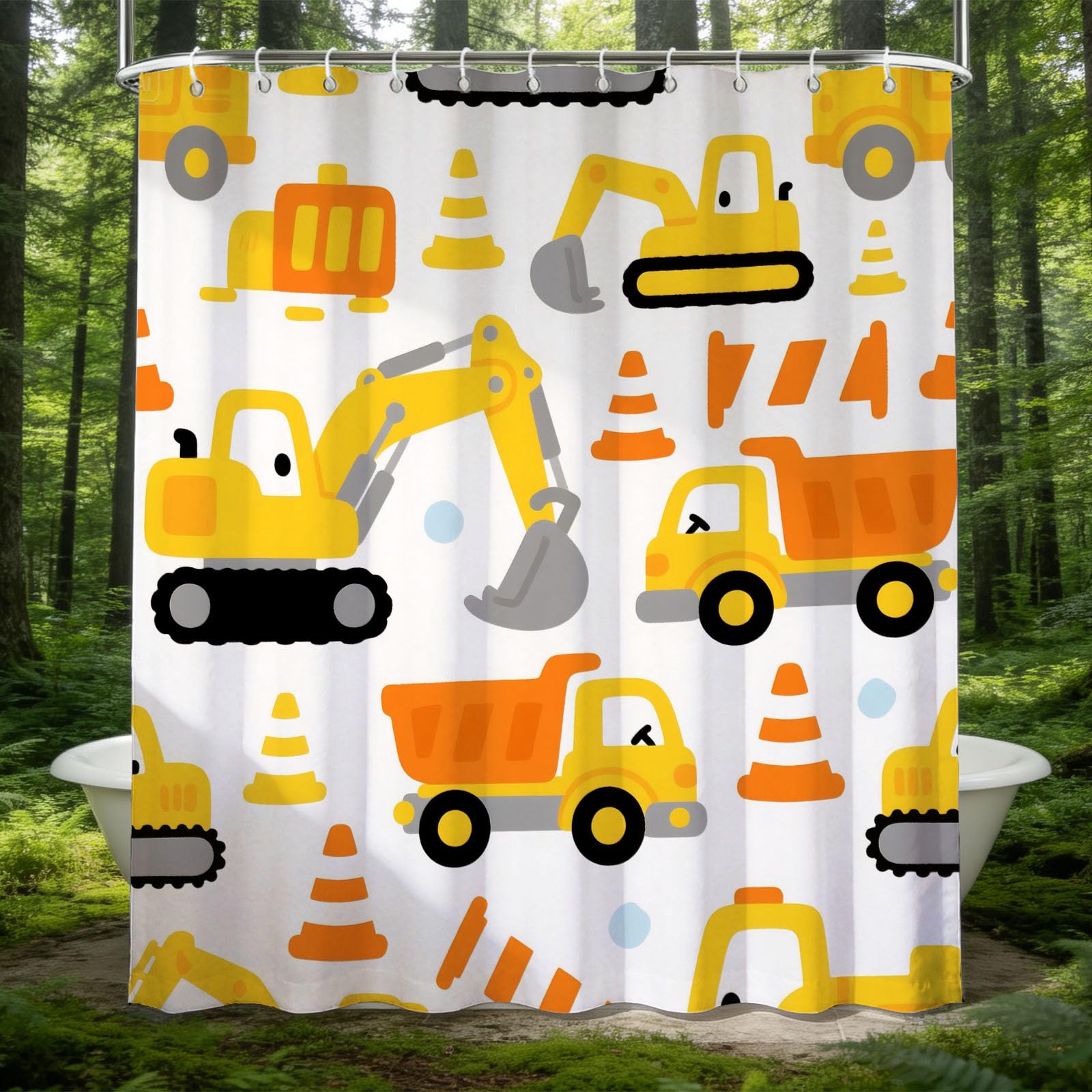 Rideau de douche 180x200 véhicule de chantier pour baignoire enfant