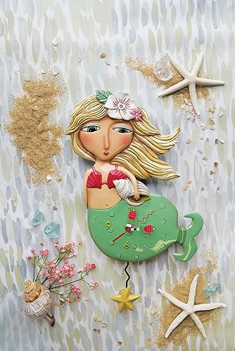 Miniatura 6 de Allen Designs Enesco Shelley - Reloj de pared con péndulo esculpido de sirena con estrella de mar, 17.25 pulgadas, multicolor