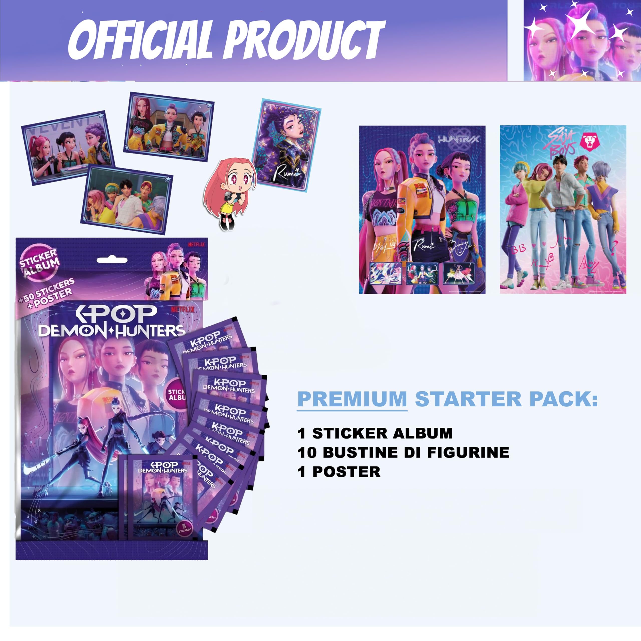 KPOP DEMON HUNTERS Album + 10 Bustine di Figurine + Poster - Premium Starter Pack - 3