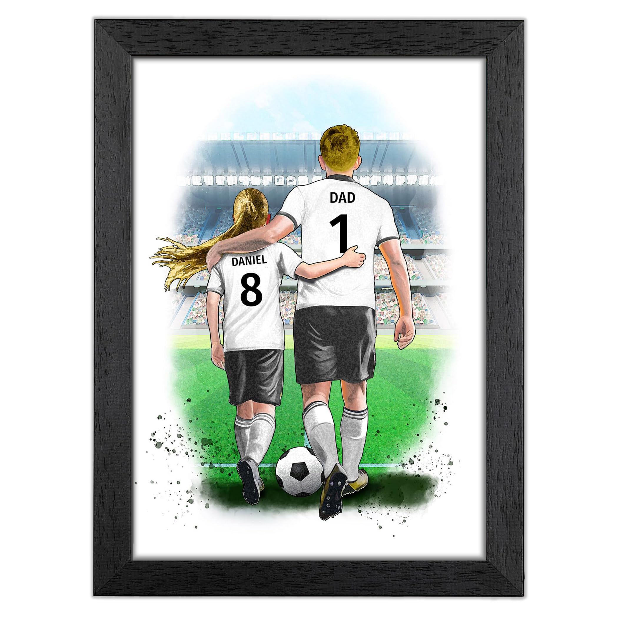 Personalised Father and Daughter Football Wall Art - Rugby Gifts for Father's Day (Black Frame)